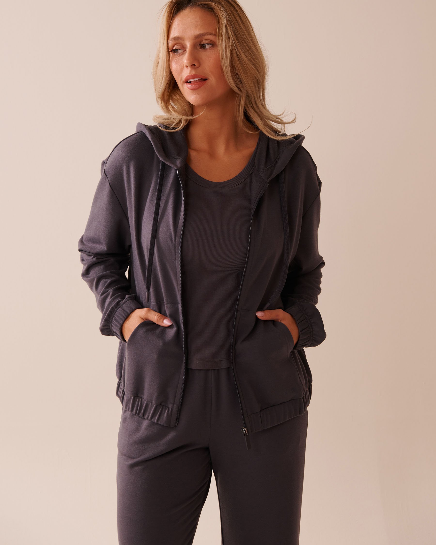 LA VIE EN ROSE French Terry Zip-up Hoodie Anthracite 50100107 - View4