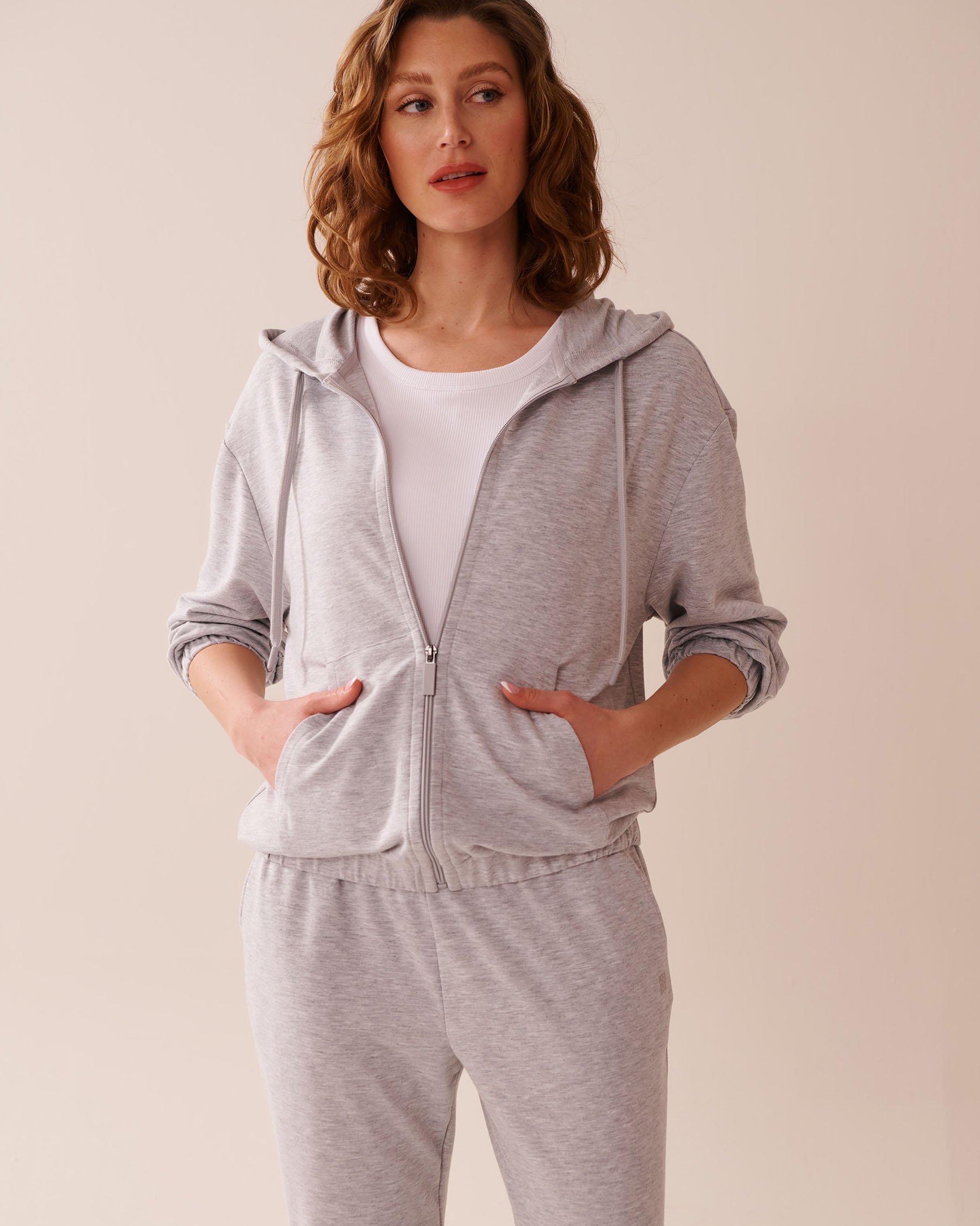 LA VIE EN ROSE Chandail à capuchon avec fermeture éclair en molleton Gris 50100107 - View3