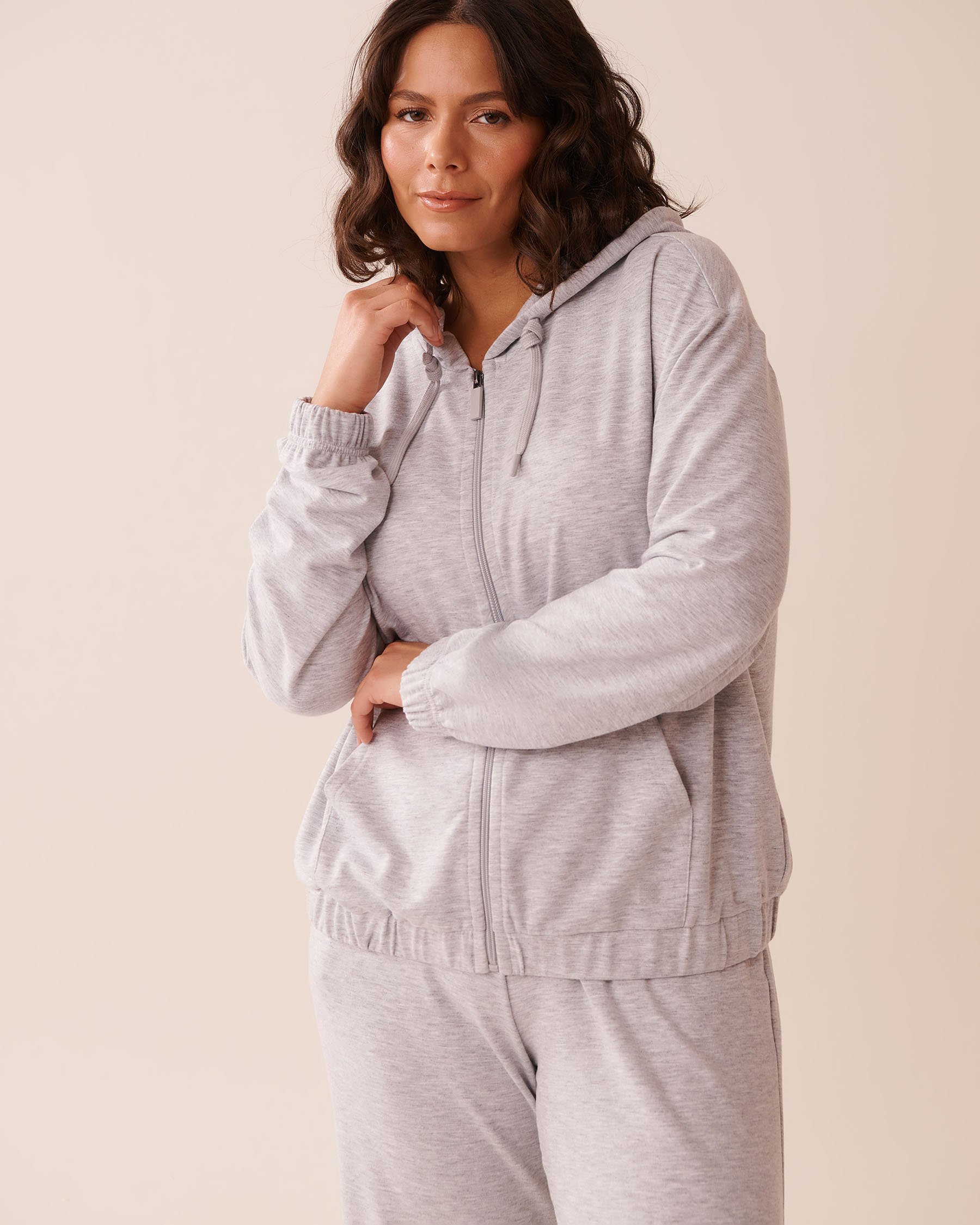 LA VIE EN ROSE Chandail à capuchon avec fermeture éclair en molleton Gris 50100107 - View6