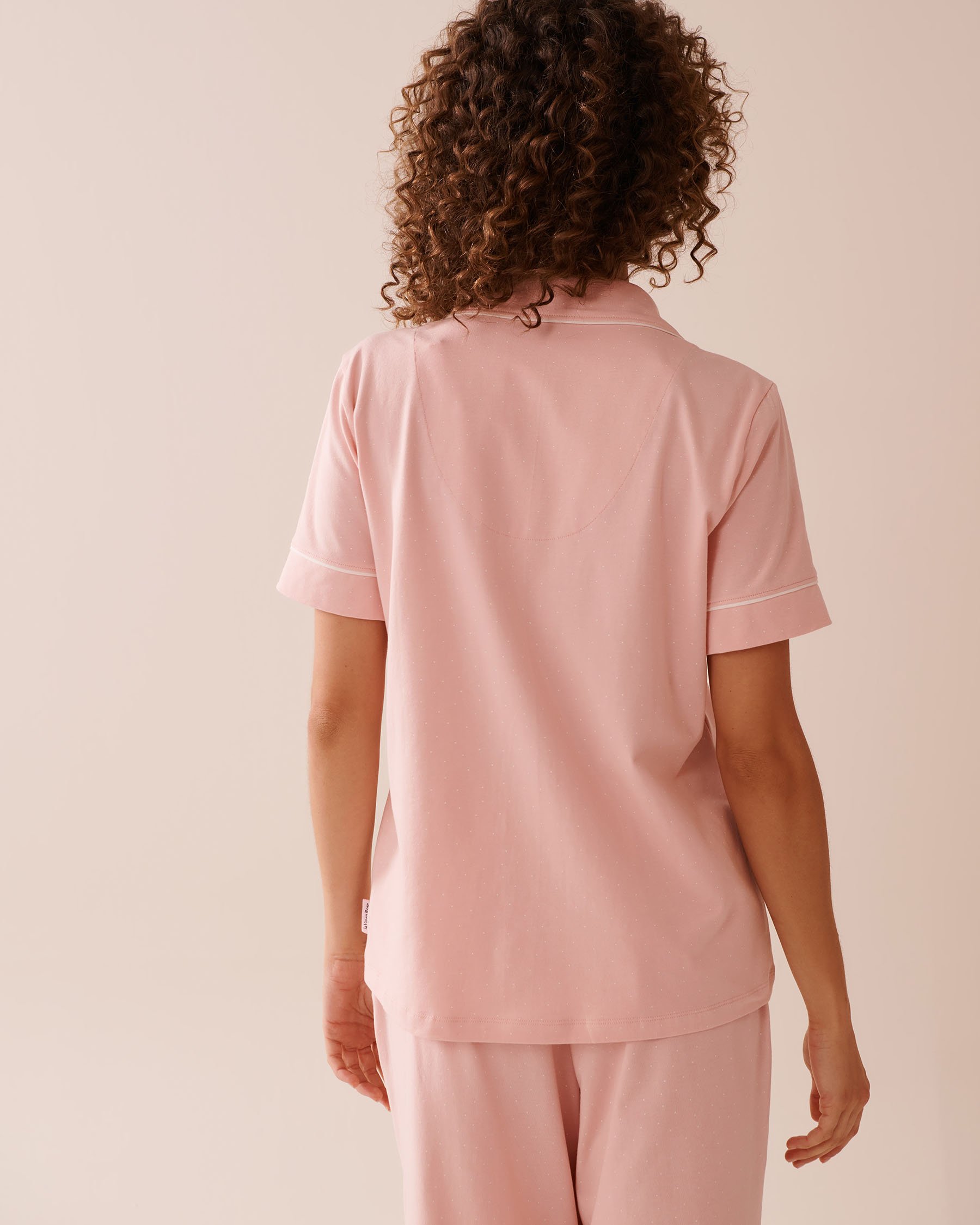 LA VIE EN ROSE Cotton Short Sleeve Button-down Shirt Pink & White Polka Dot 40100728 - View2
