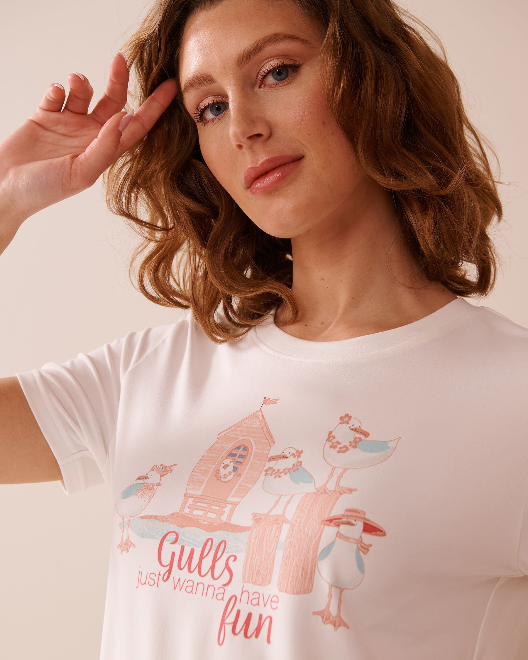 LA VIE EN ROSE Seagull Print Super Soft T-shirt White 40100742 - View6