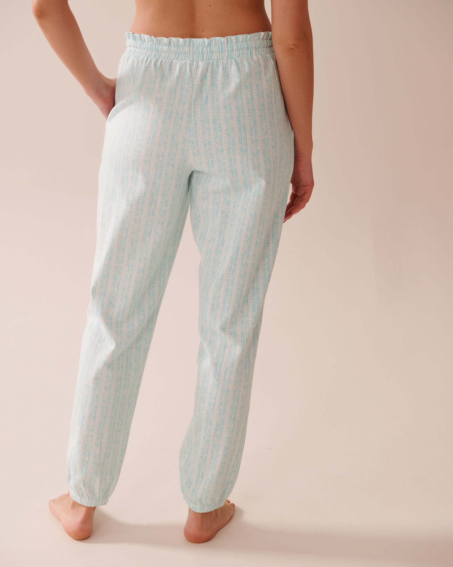 LA VIE EN ROSE Pantalon de pyjama jogger en coton à rayures Rayures bleu aqua 40200717 - Voir1