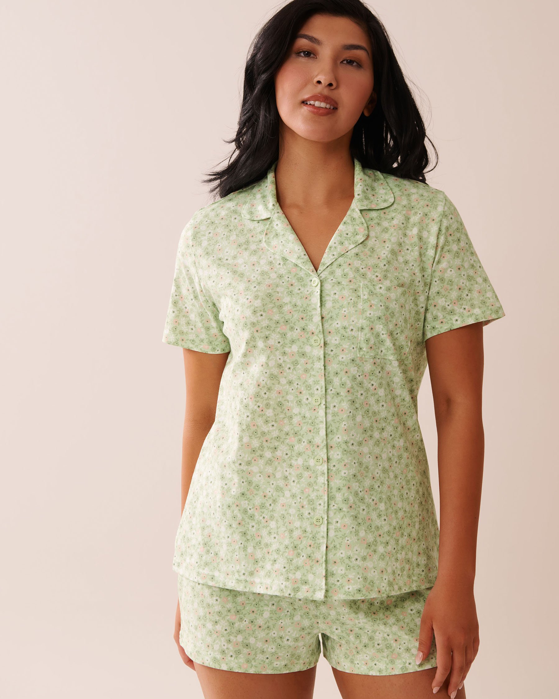 LA VIE EN ROSE Floral Print Shirt PJ Set Ditsy Green Flowers 40400081 - View1