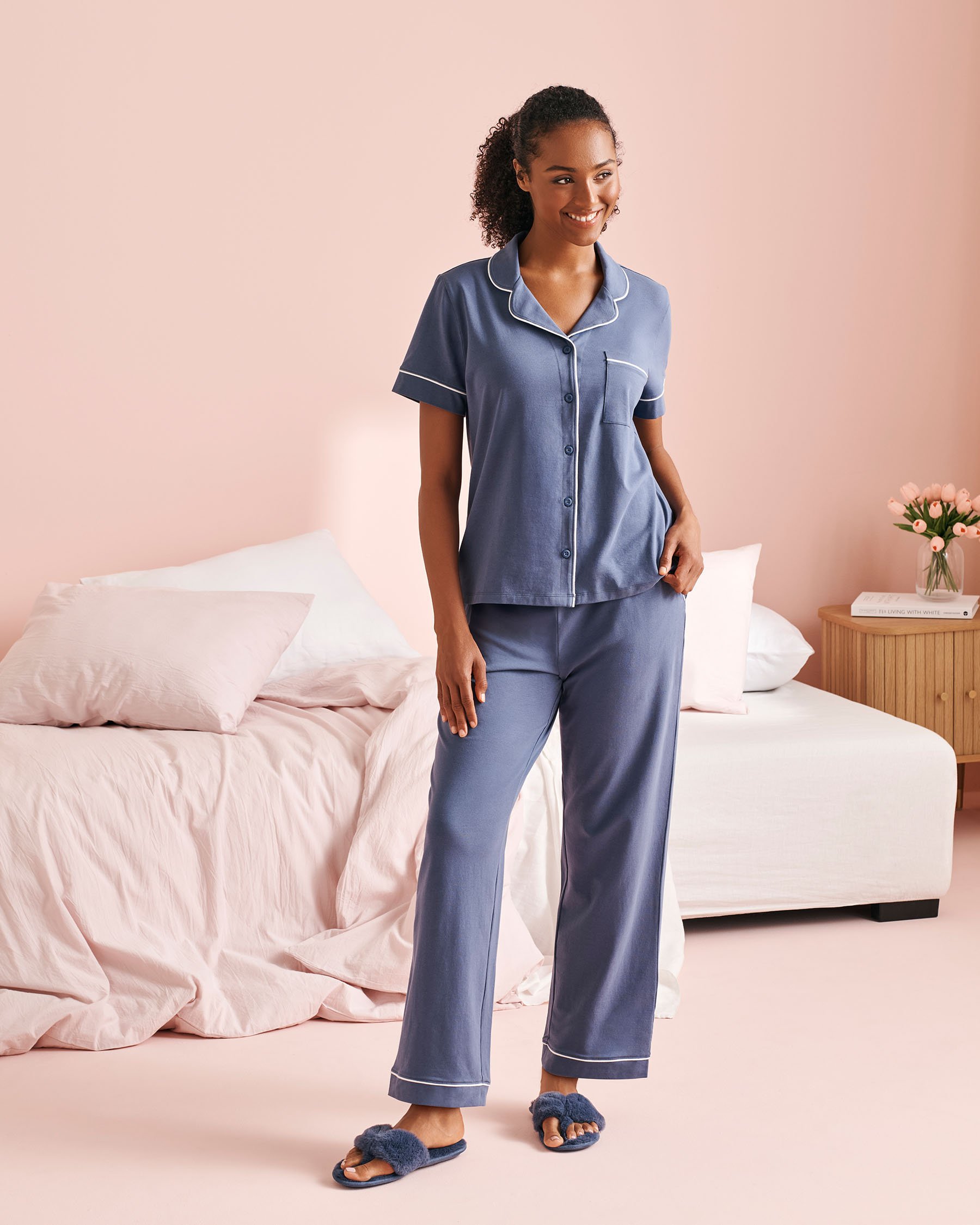 LA VIE EN ROSE Cotton Pajama Pants Indigo Blue 40200719 - View1