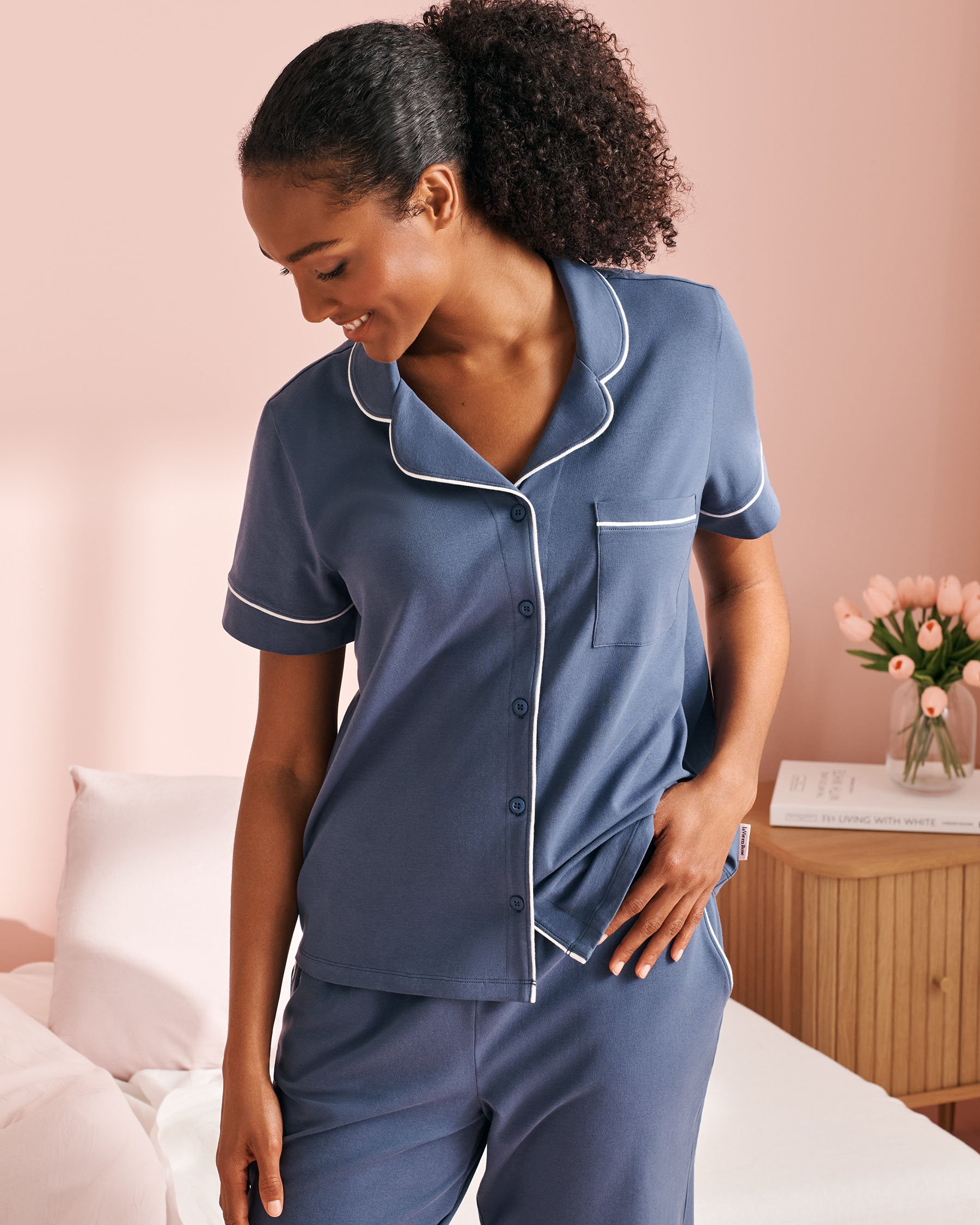 LA VIE EN ROSE Chemisier manches courtes en coton Bleu indigo 40100728 - View1