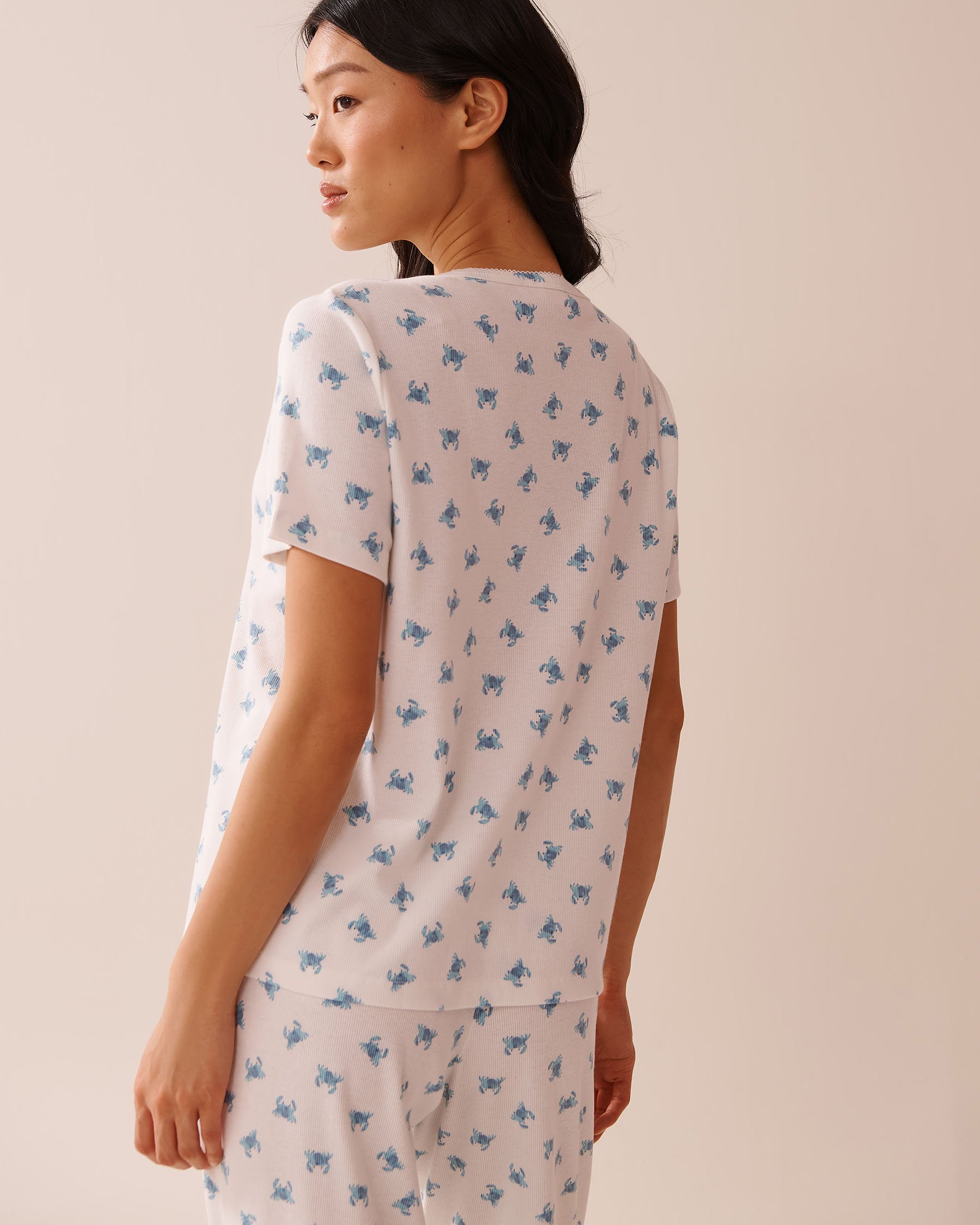 LA VIE EN ROSE Crab Print Ribbed T-shirt White/Crab 40100731 - View2