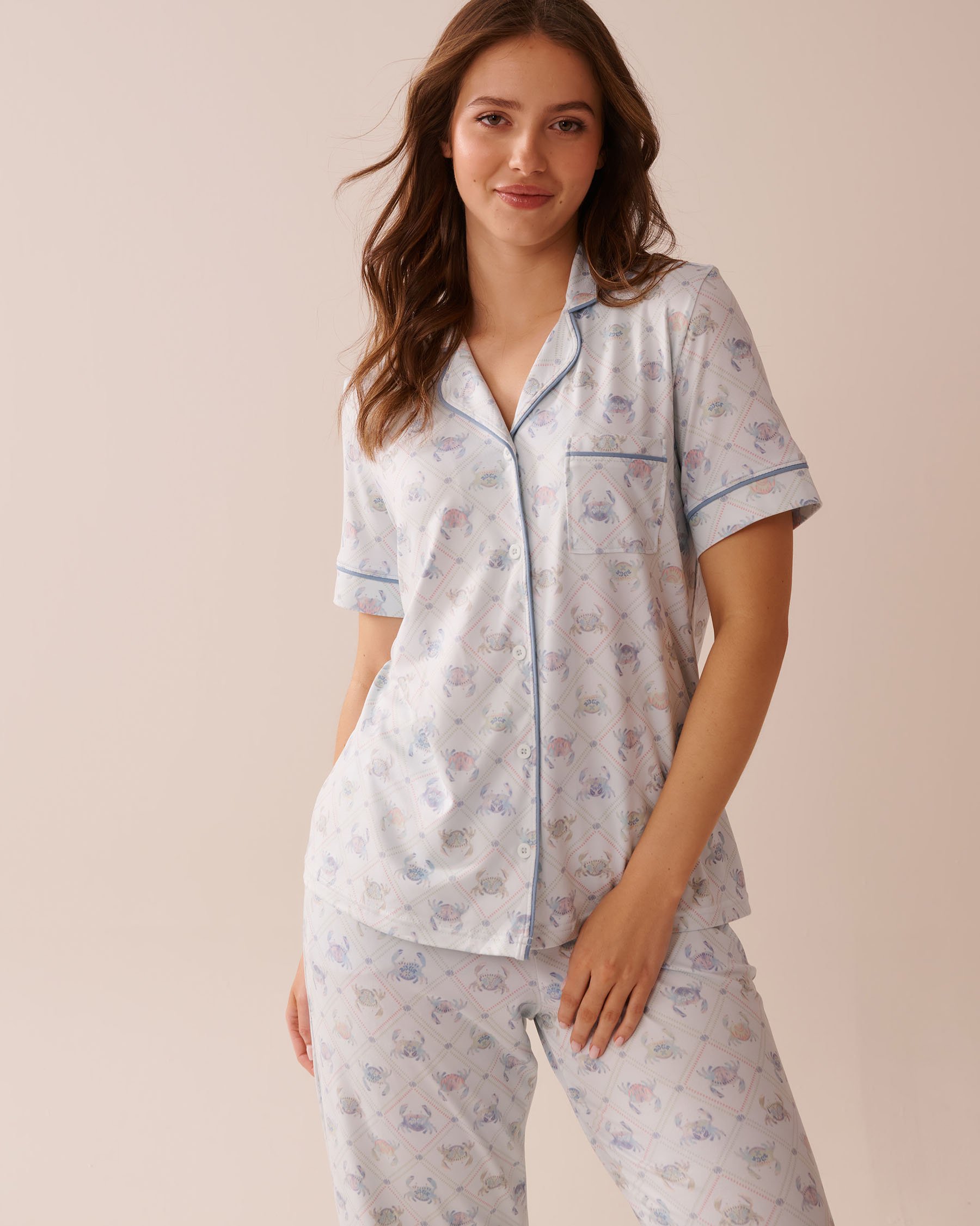 LA VIE EN ROSE Chemisier manches courtes ultra doux imprimé crabe Bleu mer/Crabe 40100741 - View1