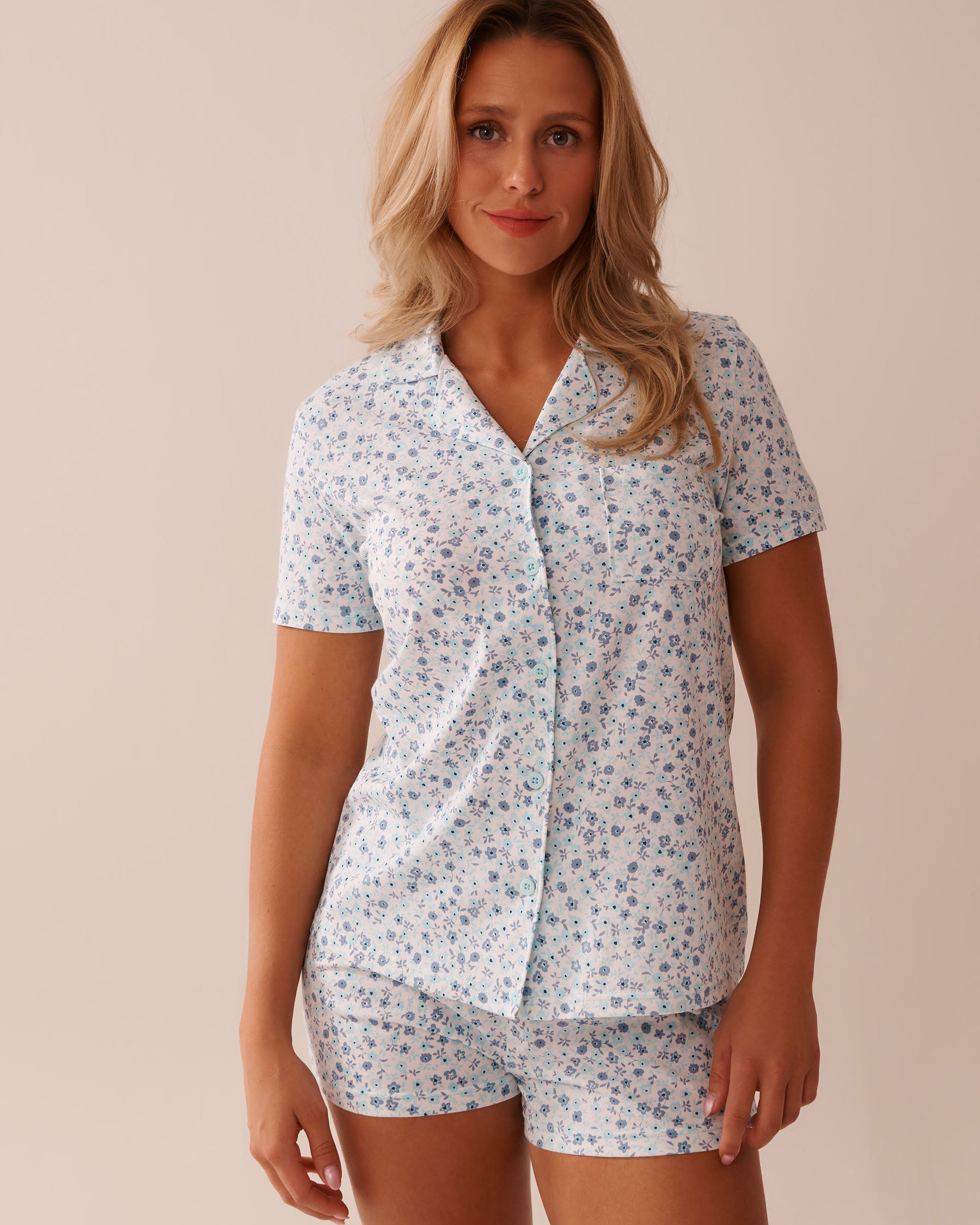 LA VIE EN ROSE Floral Print Shirt PJ Set Ditsy Blue Flowers 40400081 - View1