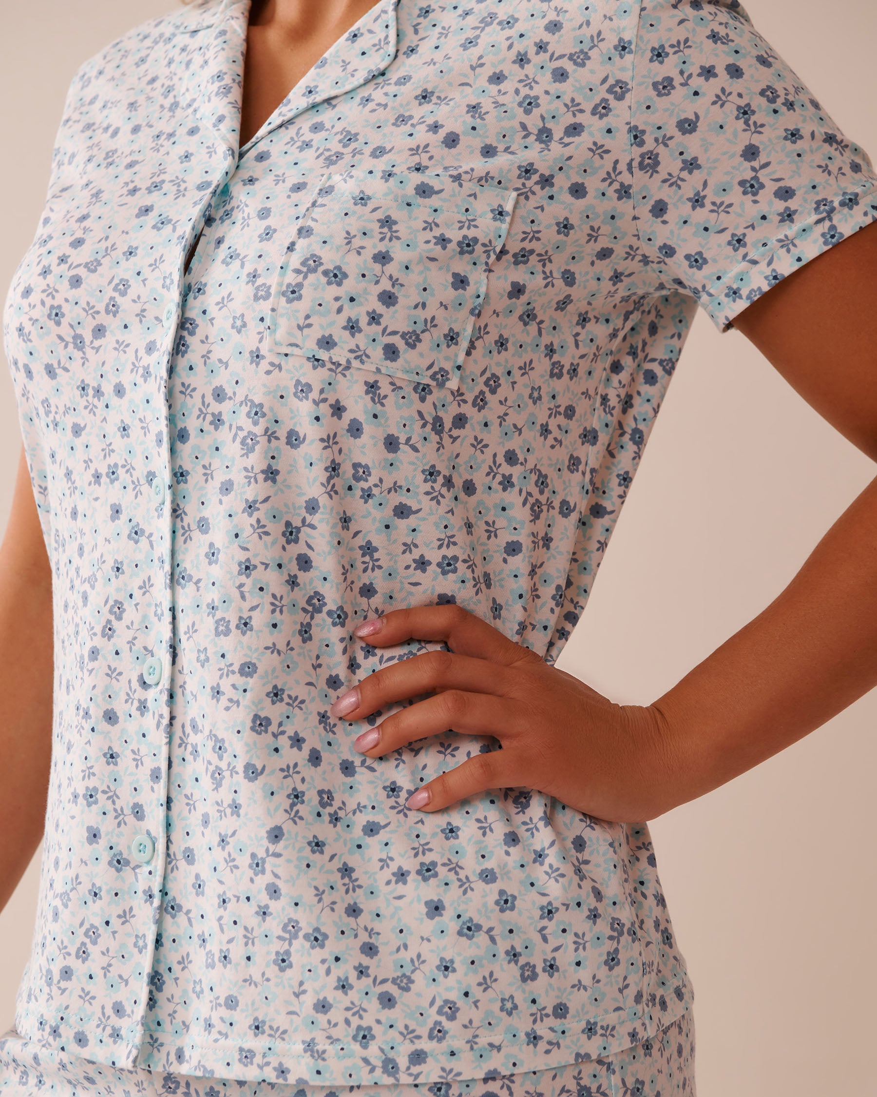 LA VIE EN ROSE Floral Print Shirt PJ Set Ditsy Blue Flowers 40400081 - View4