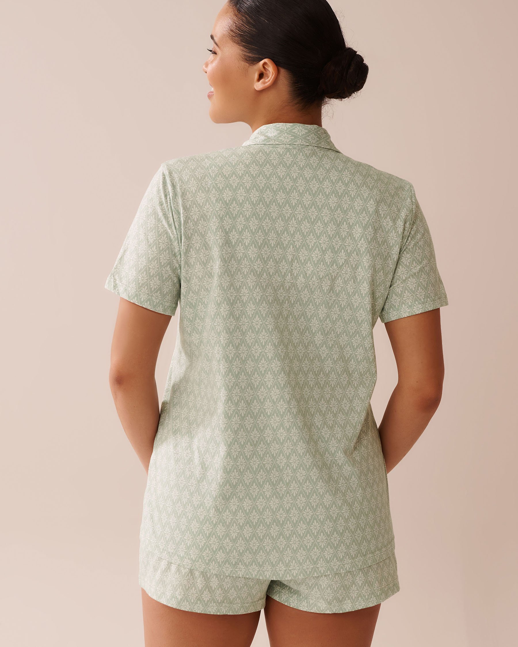 LA VIE EN ROSE Geometric Print Shirt PJ Set Green/Geometric 40400081 - View3