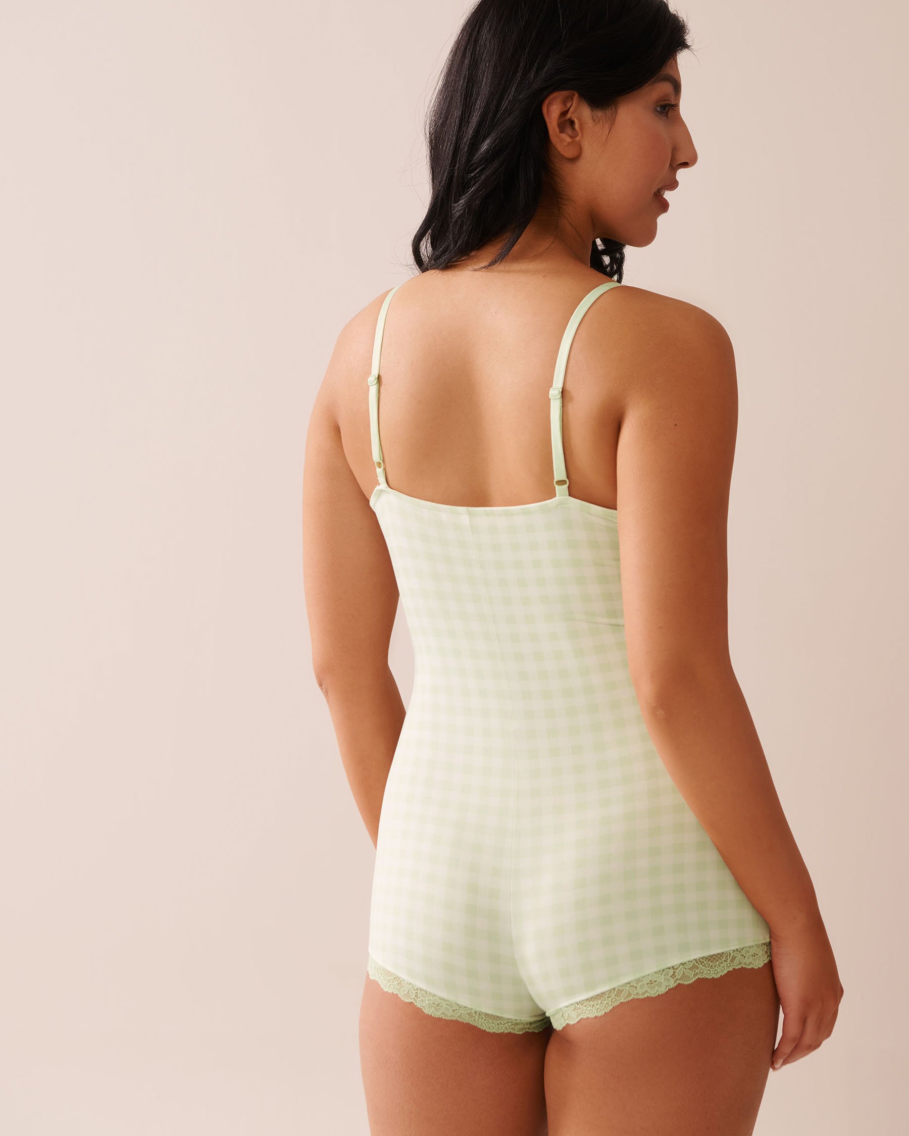 LA VIE EN ROSE Combishort sans manches ultra doux motif Vichy Vichy vert 40300057 - View2