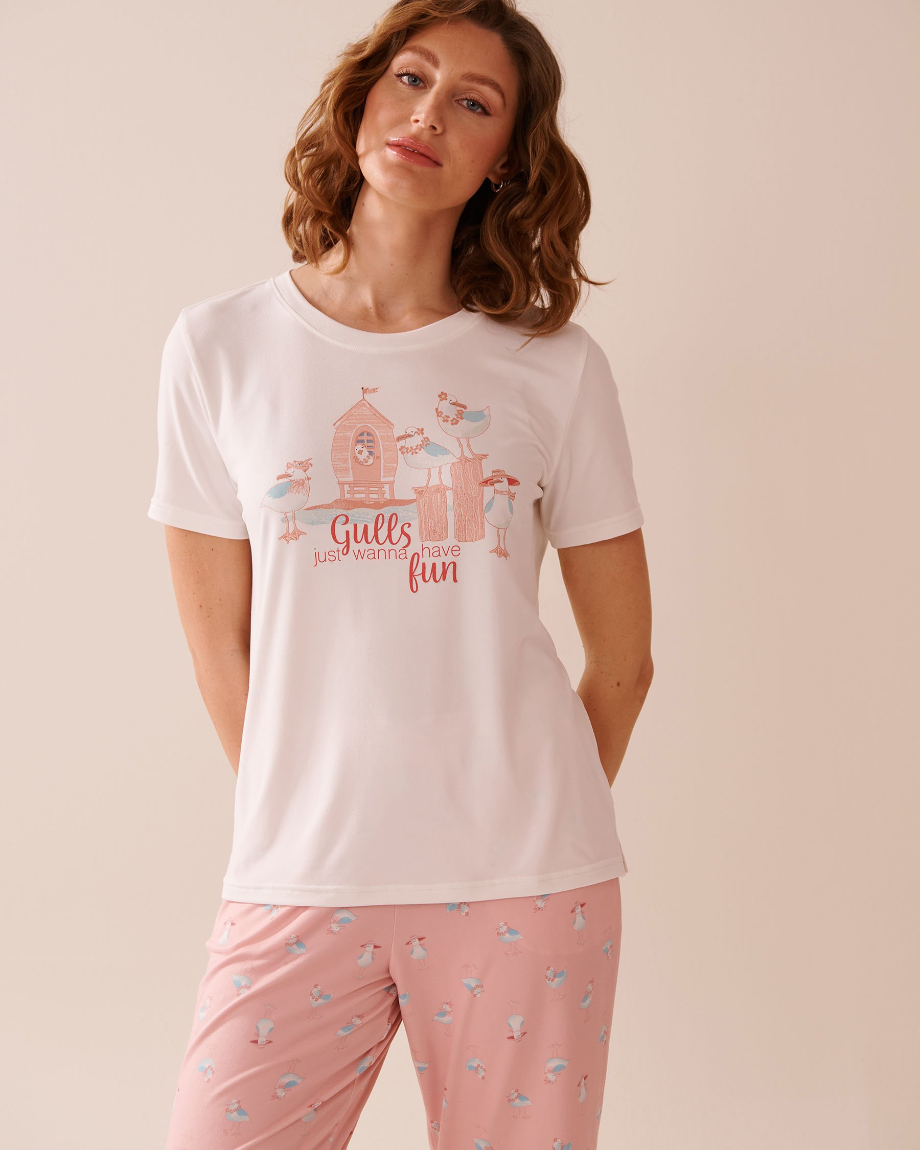 LA VIE EN ROSE Seagull Print Super Soft T-shirt White 40100742 - View4