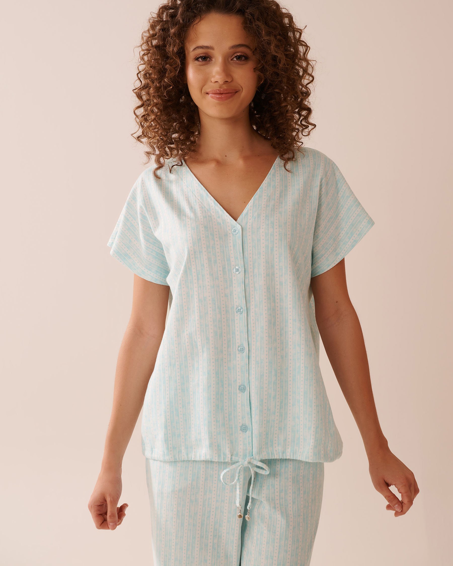 LA VIE EN ROSE Stripe Print Cotton T-shirt Aqua Blue Stripe 40100724 - View1