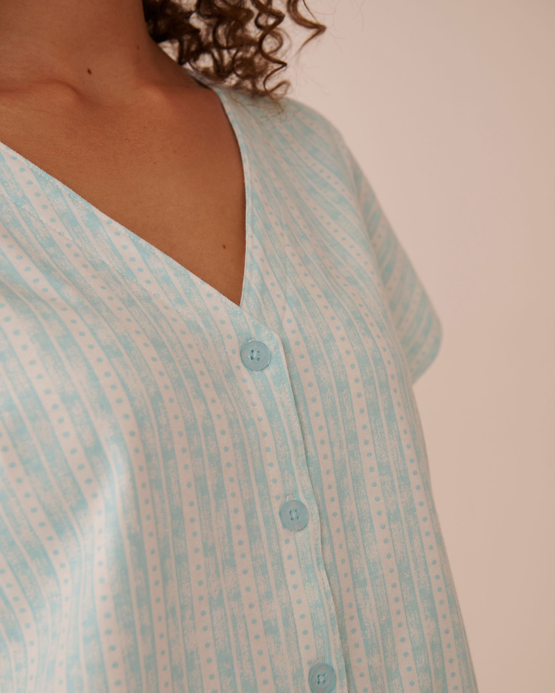 LA VIE EN ROSE Stripe Print Cotton T-shirt Aqua Blue Stripe 40100724 - View3