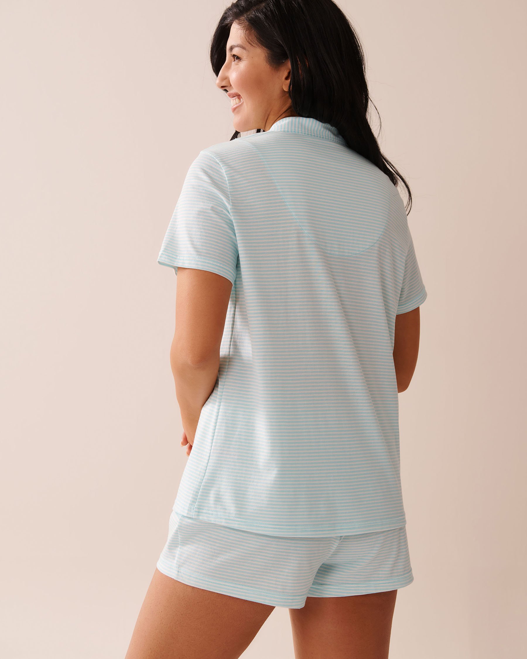 LA VIE EN ROSE Stripe Print Shirt PJ Set Pale Blue Stripes 40400081 - View2