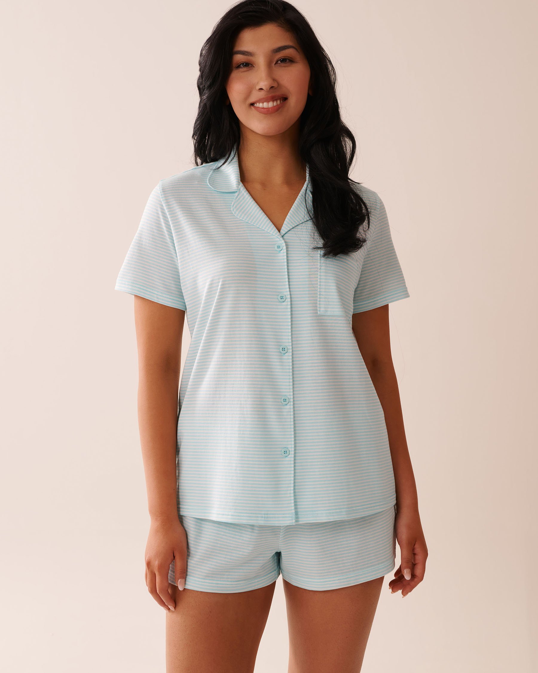 LA VIE EN ROSE Stripe Print Shirt PJ Set Pale Blue Stripes 40400081 - View3