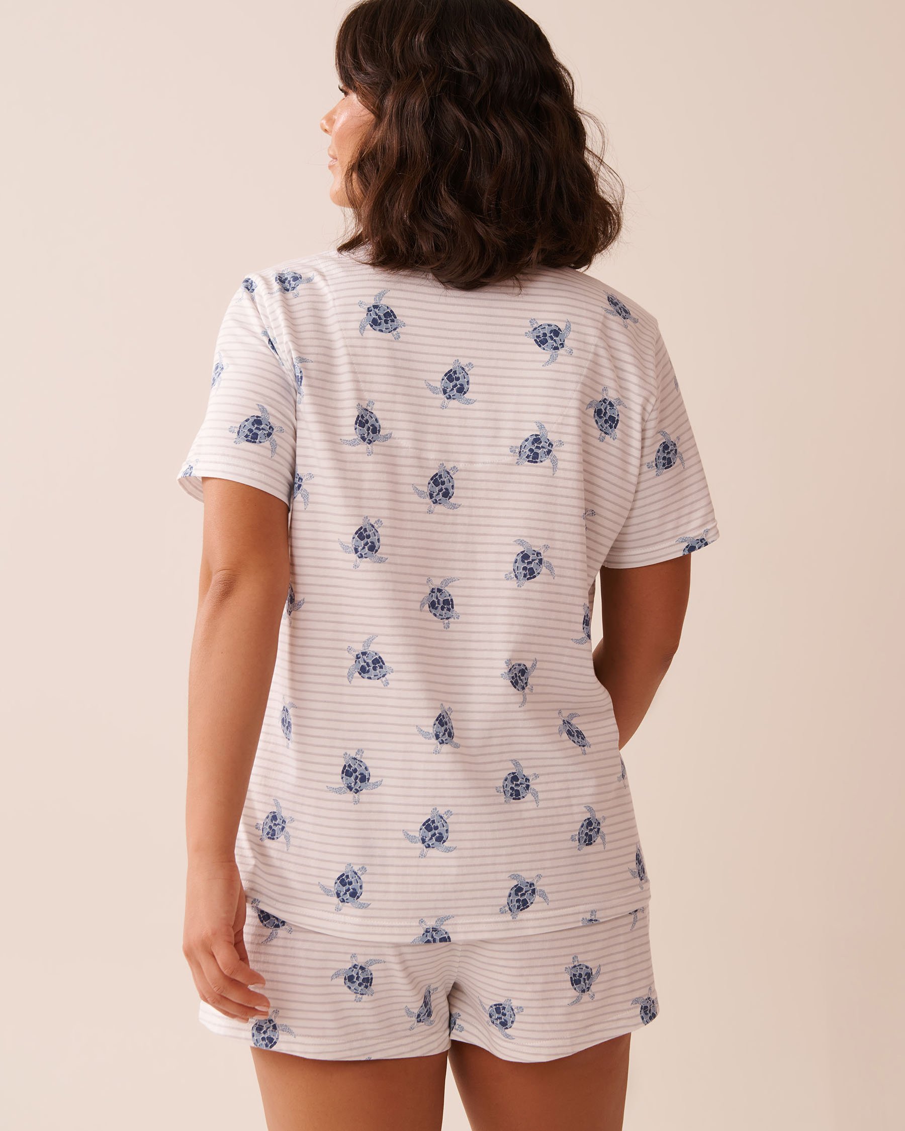 LA VIE EN ROSE Turtle Print Shirt PJ Set White/Turtles 40400081 - View2