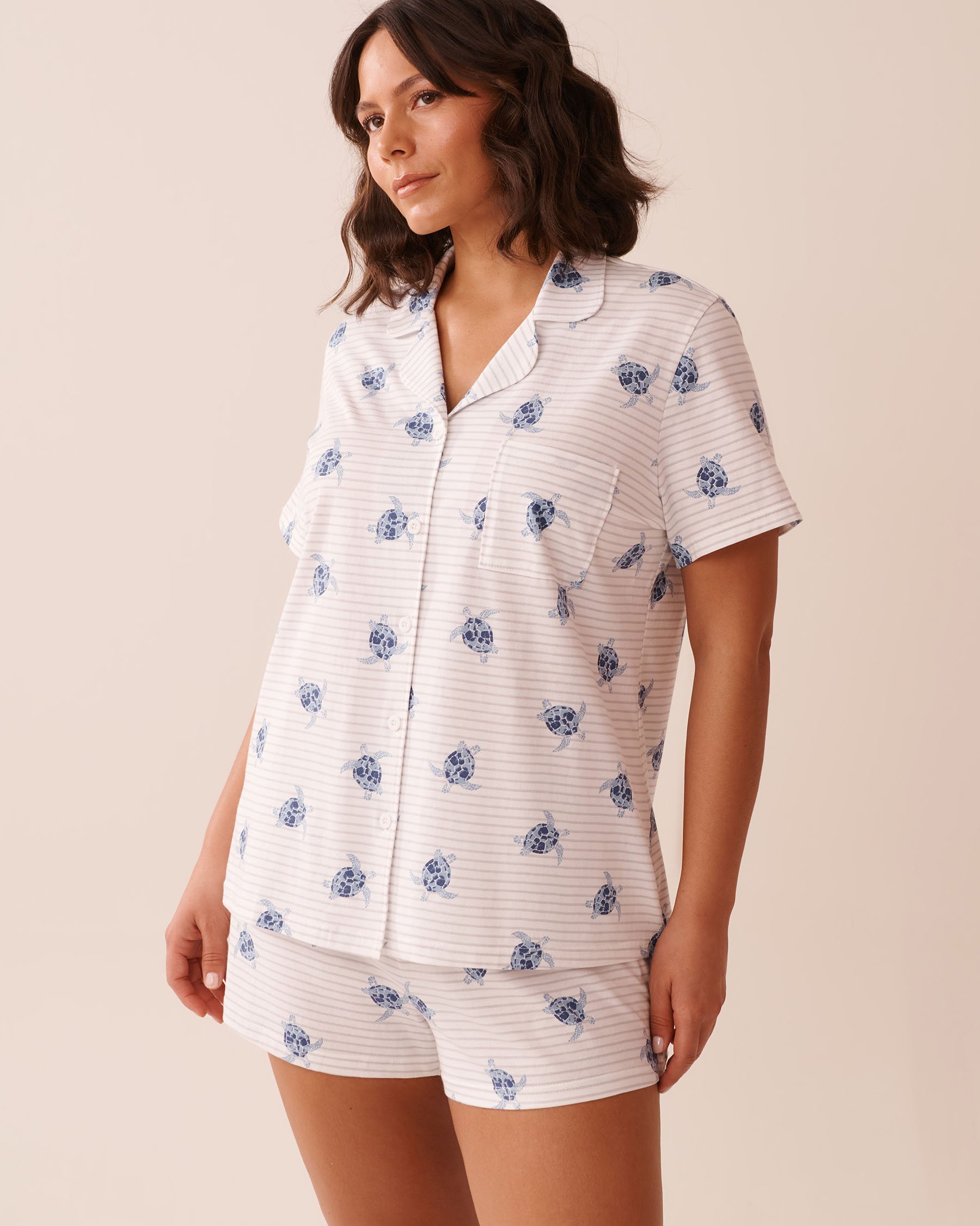 LA VIE EN ROSE Turtle Print Shirt PJ Set White/Turtles 40400081 - View3