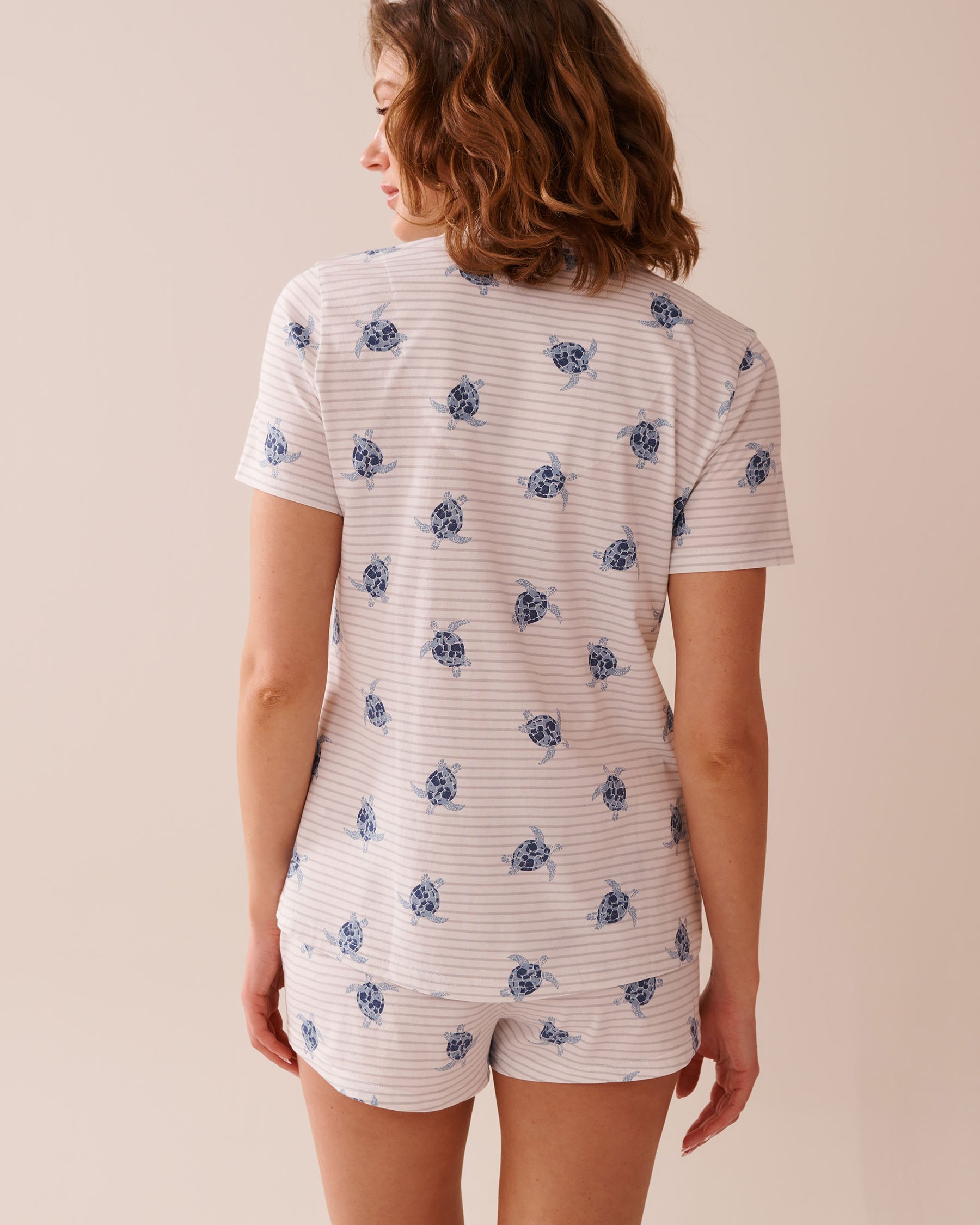 LA VIE EN ROSE Turtle Print Shirt PJ Set White/Turtles 40400081 - View7