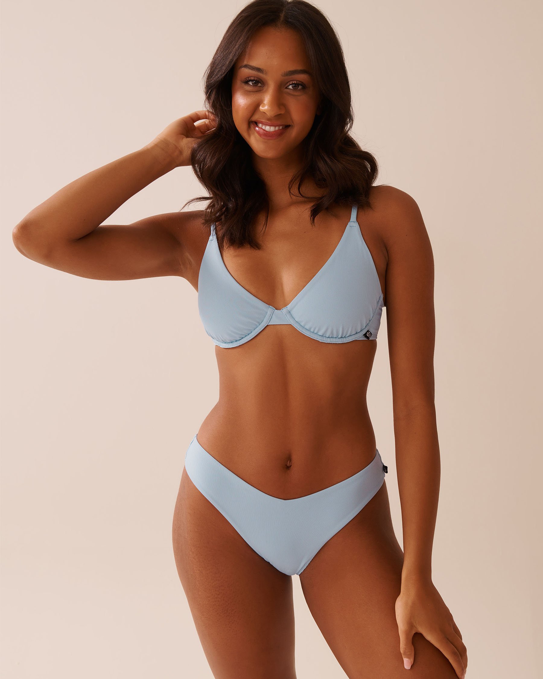 LA VIE EN ROSE AQUA BABY BLUE Ribbed Triangle Bikini Top Baby Blue 70100775 - View1