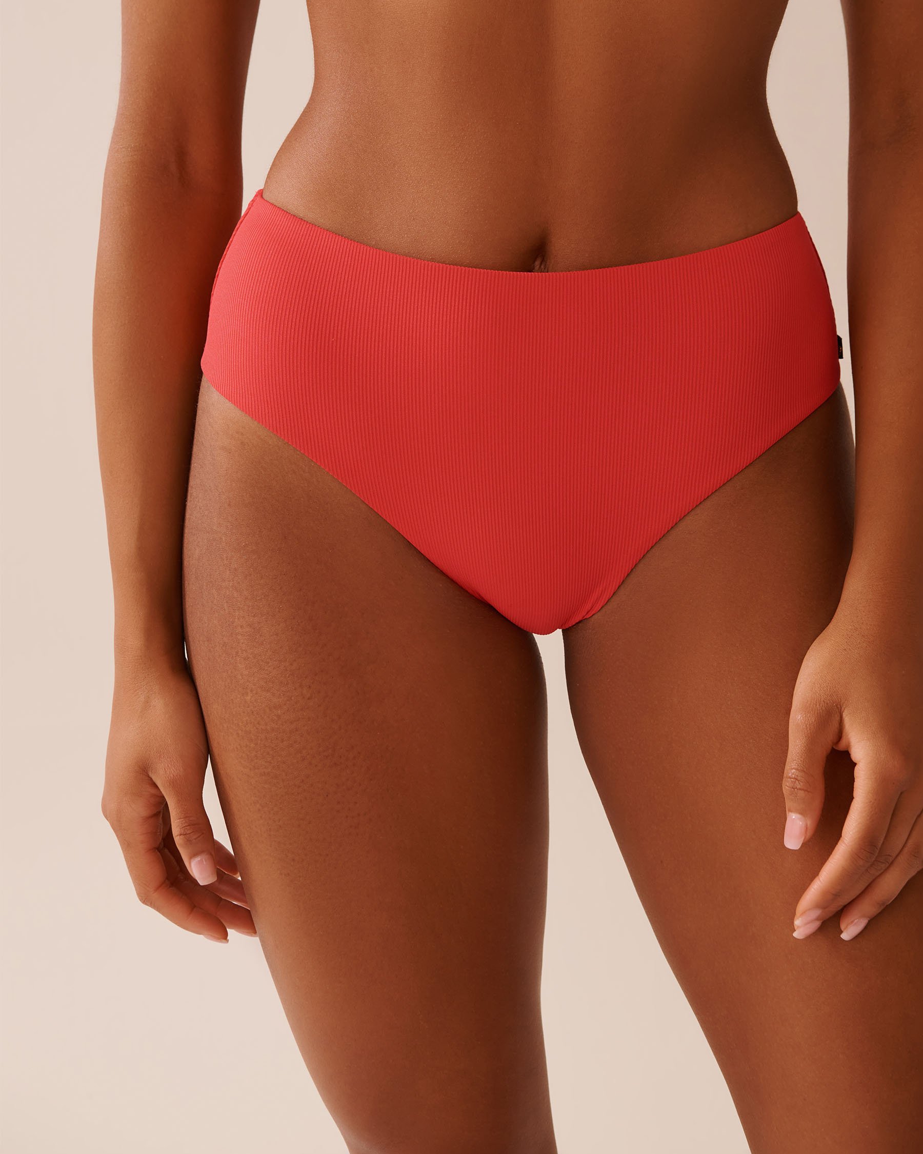 LA VIE EN ROSE AQUA Bas de bikini cheeky taille mi-haute côtelé HIBISCUS Rouge hibiscus 70300715 - View1