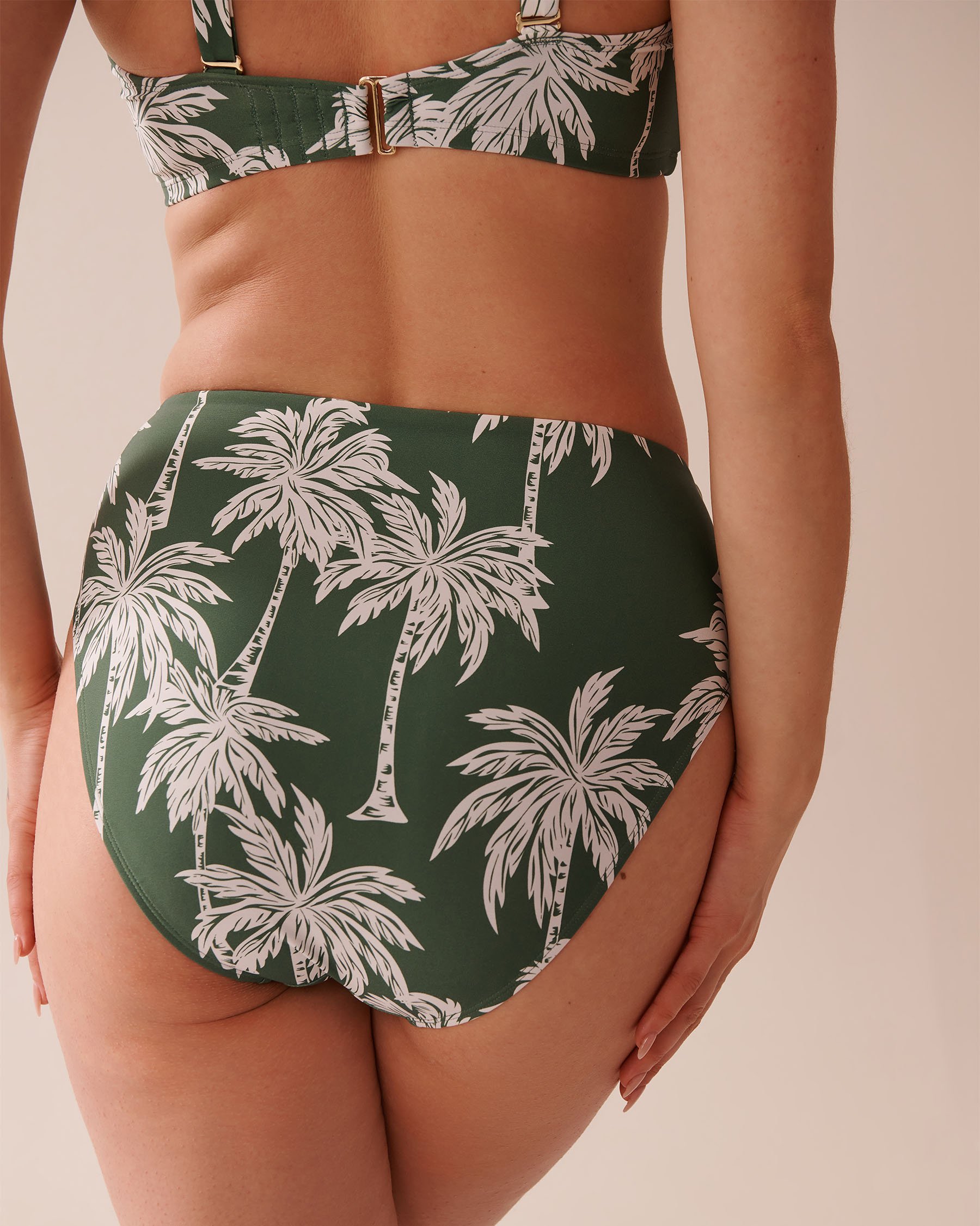 LA VIE EN ROSE AQUA Bas de bikini taille mi-haute drapée KHAKI PALM Palmiers kaki 70300730 - View2