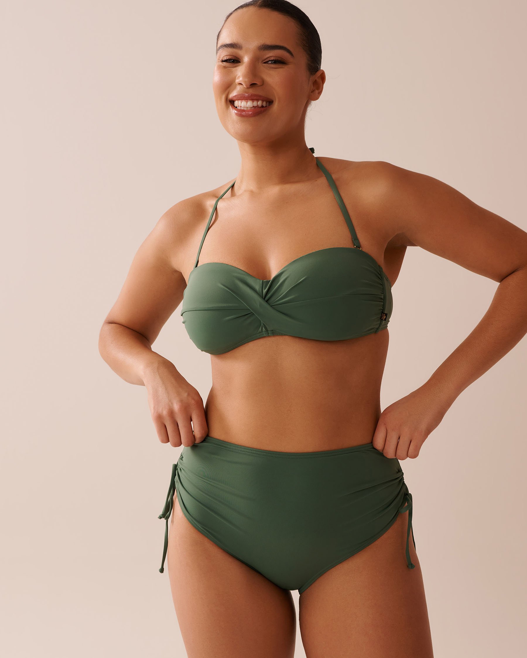 LA VIE EN ROSE AQUA KHAKI Recycled Fibers Side Tie High Waist Bikini Bottom Khaki 70300734 - View10