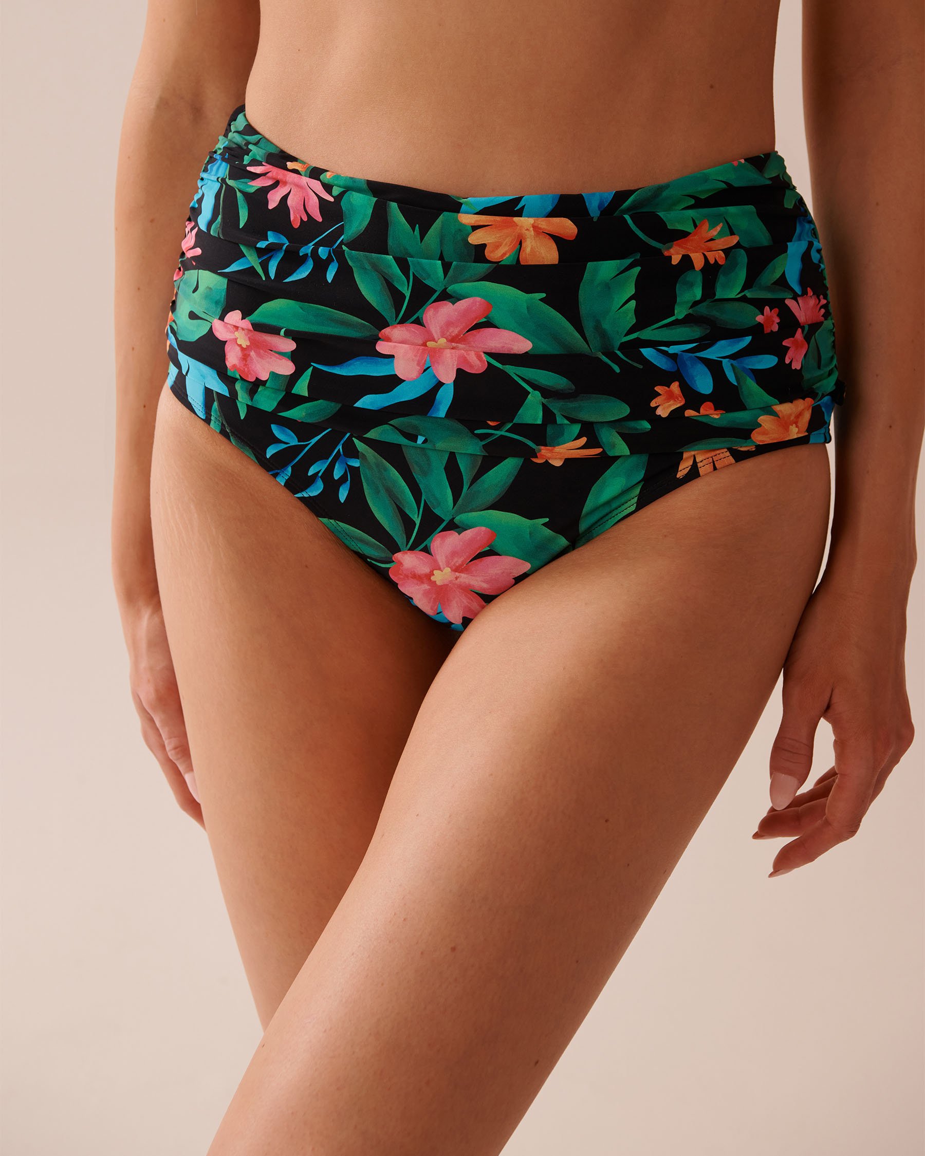 LA VIE EN ROSE AQUA Bas de bikini taille haute drapée MIDNIGHT TROPICS Noir/Tropical 70300714 - View1