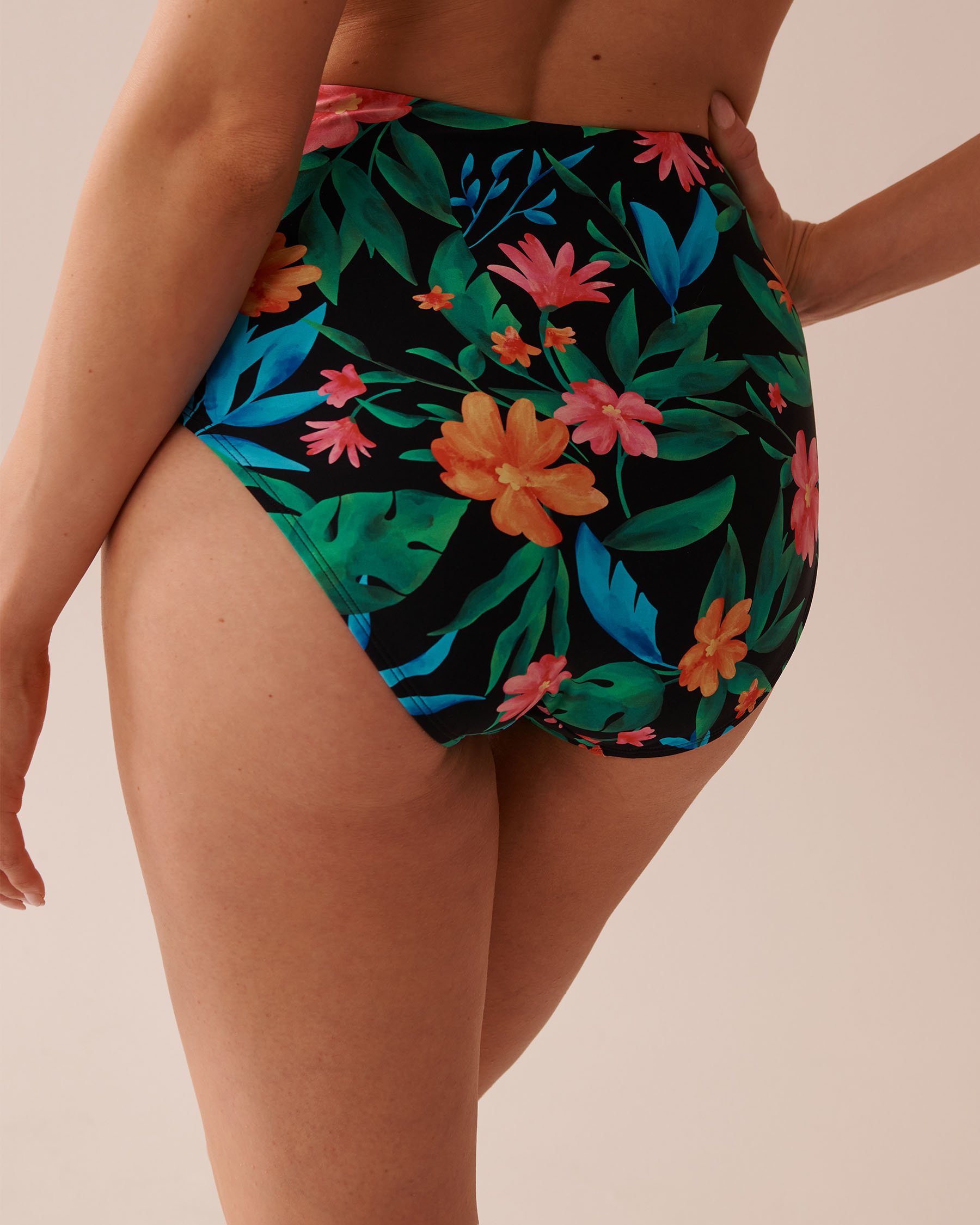 LA VIE EN ROSE AQUA Bas de bikini taille haute drapée MIDNIGHT TROPICS Noir/Tropical 70300714 - View2
