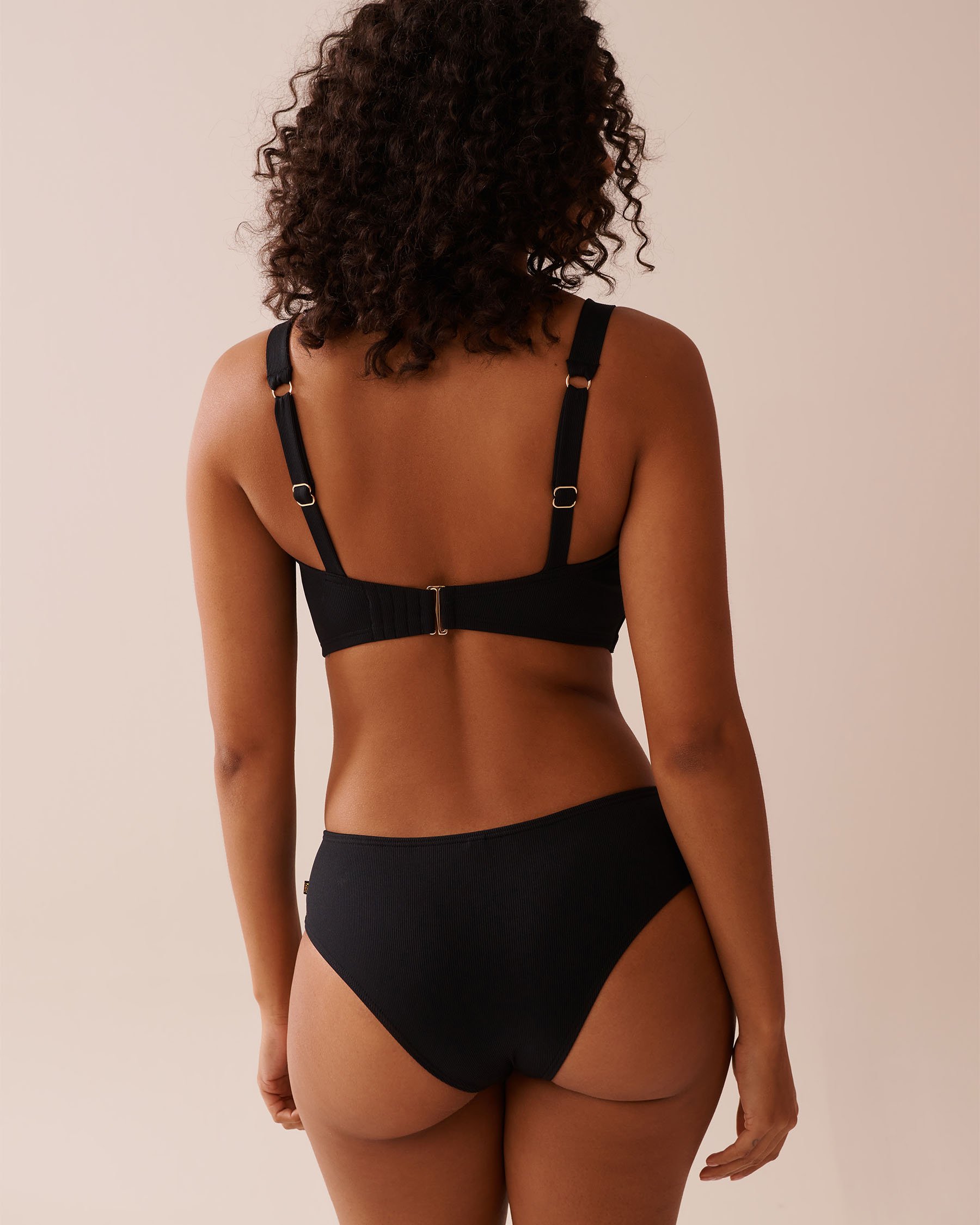 LA VIE EN ROSE AQUA SOLID Recycled Fibers Ribbed D Cup Bandeau Bikini Top Black 70200165 - View2