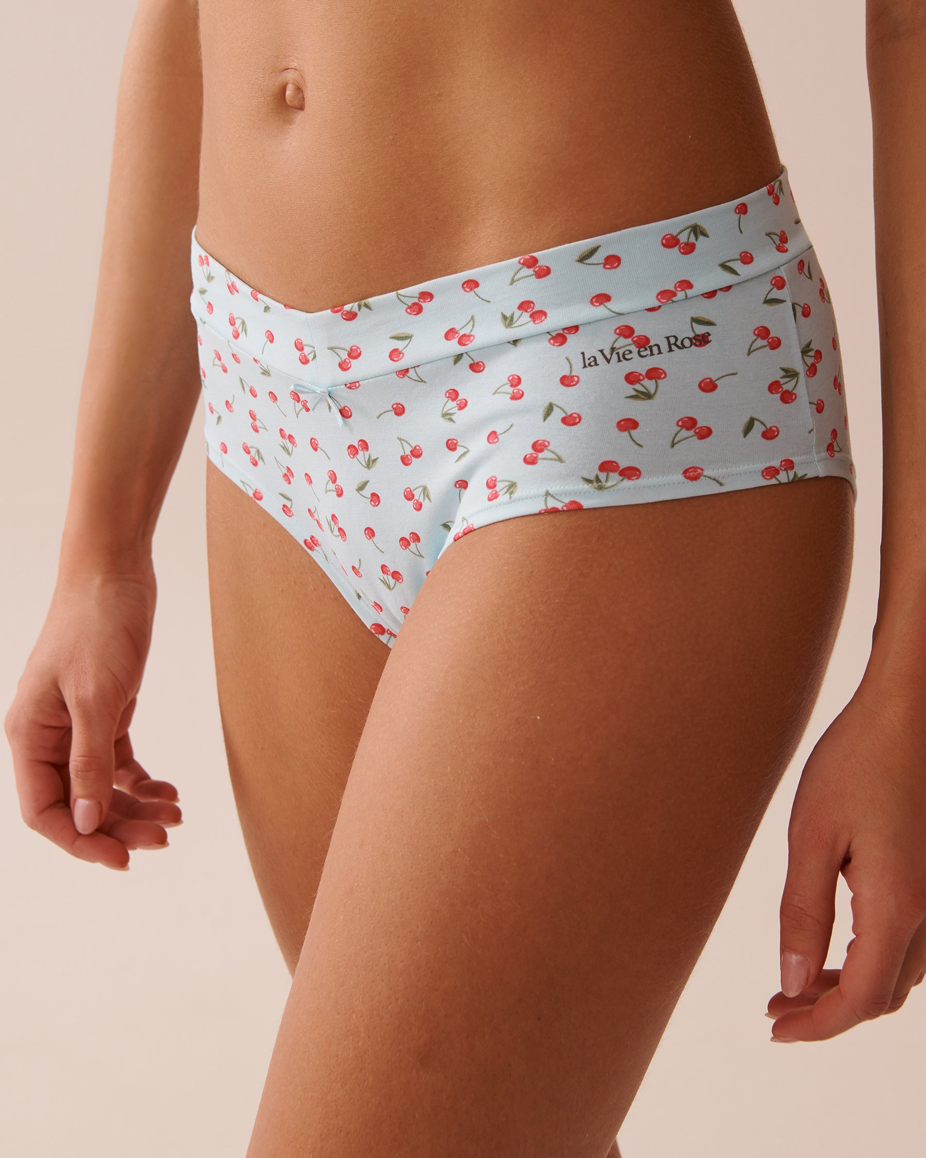LA VIE EN ROSE Cotton Hiphugger Panty Pale Blue/Cherry 20100589 - View1