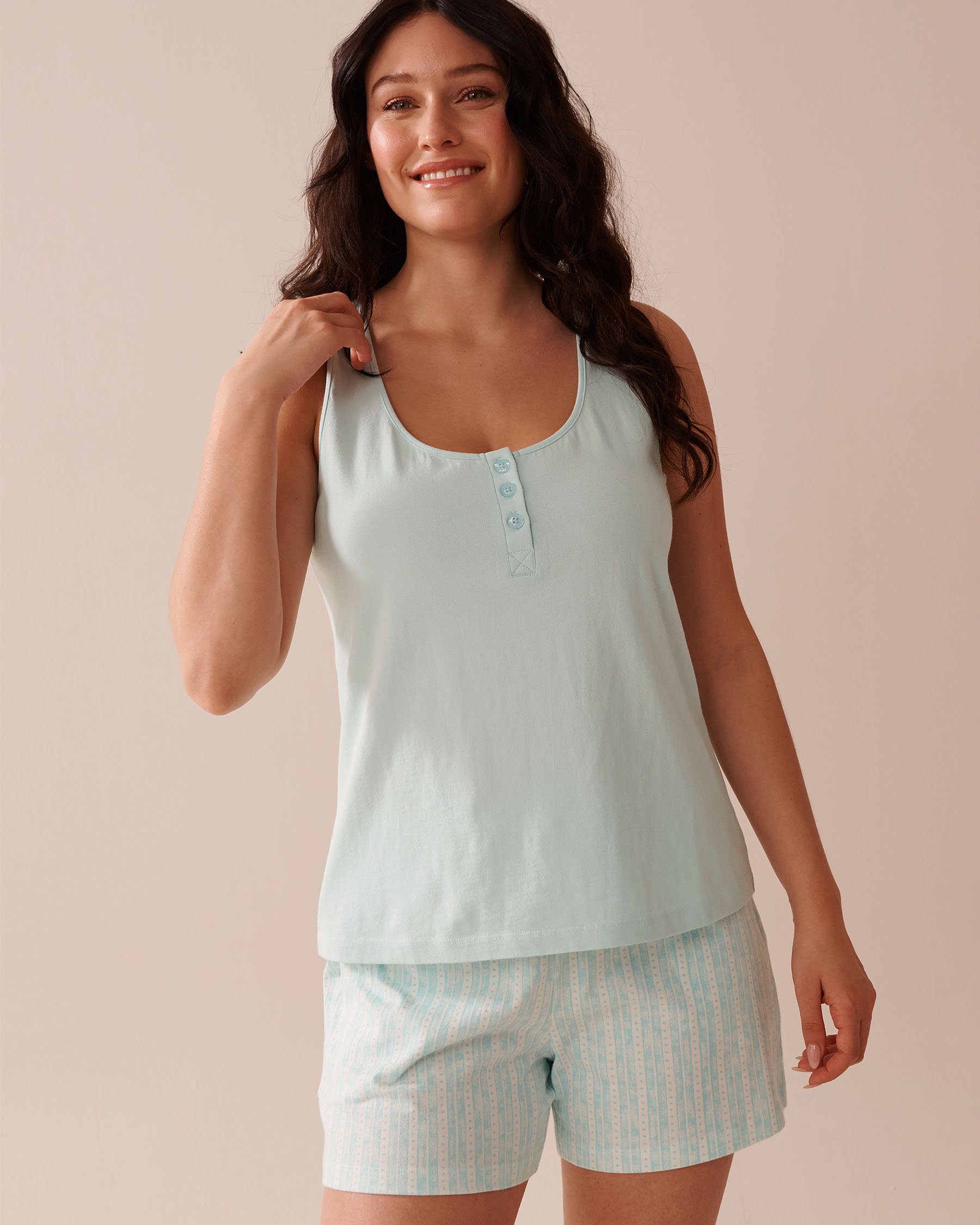 LA VIE EN ROSE Cotton Henley Cami Turquoise 40100722 - View1