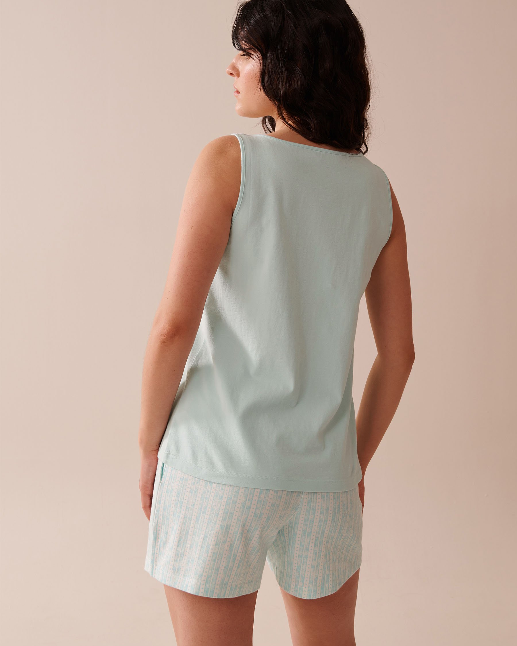LA VIE EN ROSE Cotton Henley Cami Turquoise 40100722 - View2