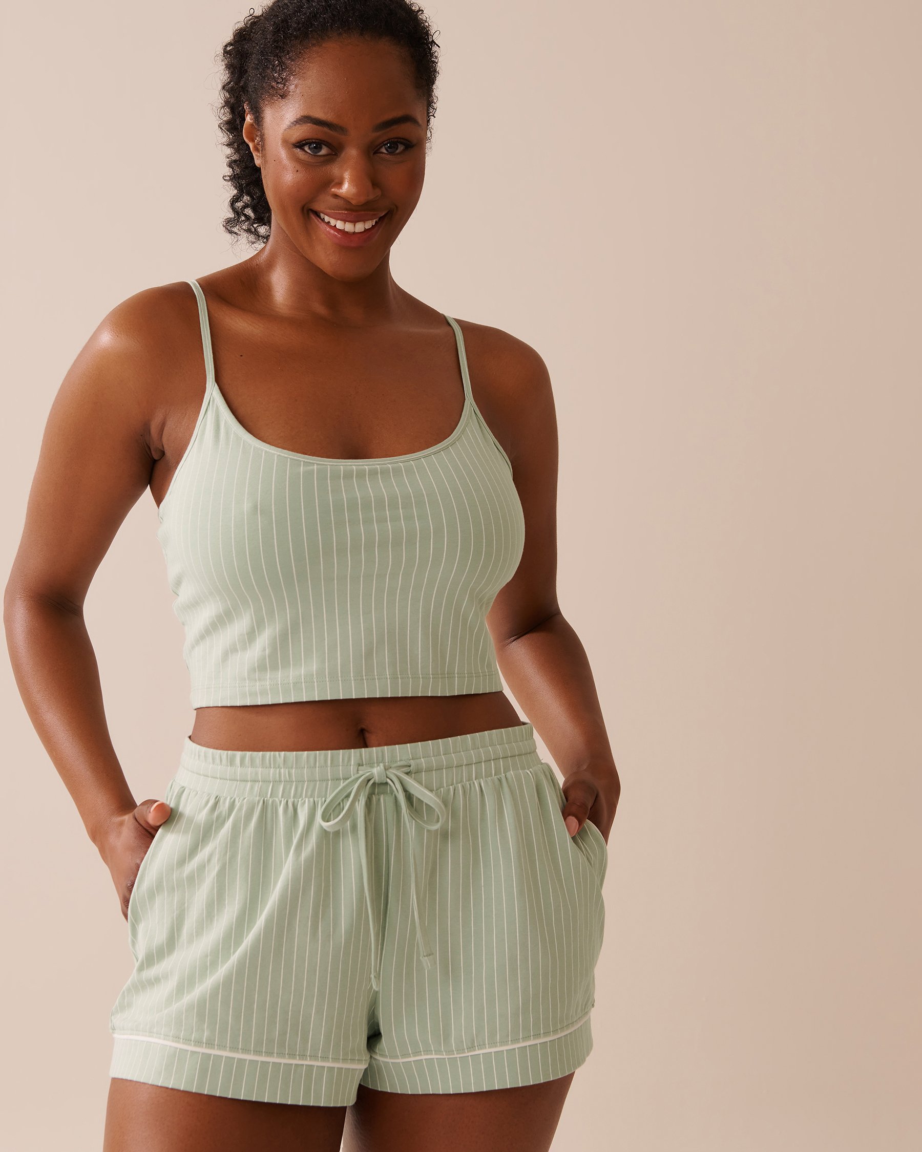 LA VIE EN ROSE Cotton Crop Cami Frosty Green Stripes 40100727 - View1