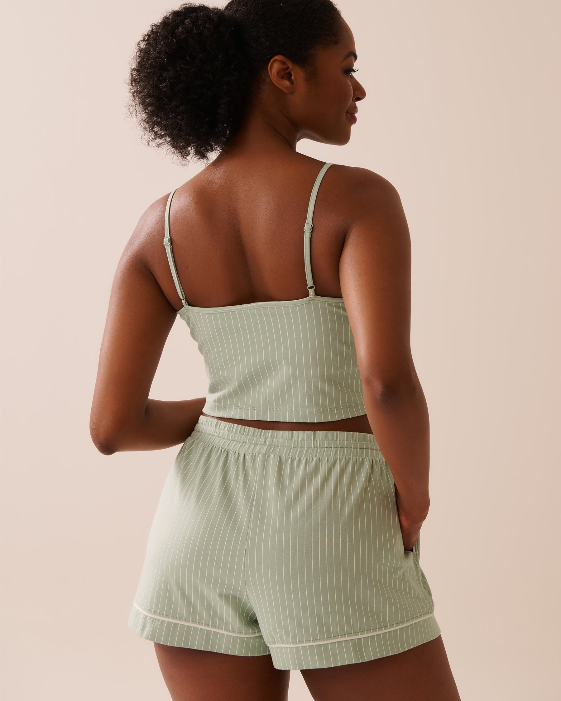 LA VIE EN ROSE Cotton Crop Cami Frosty Green Stripes 40100727 - View2