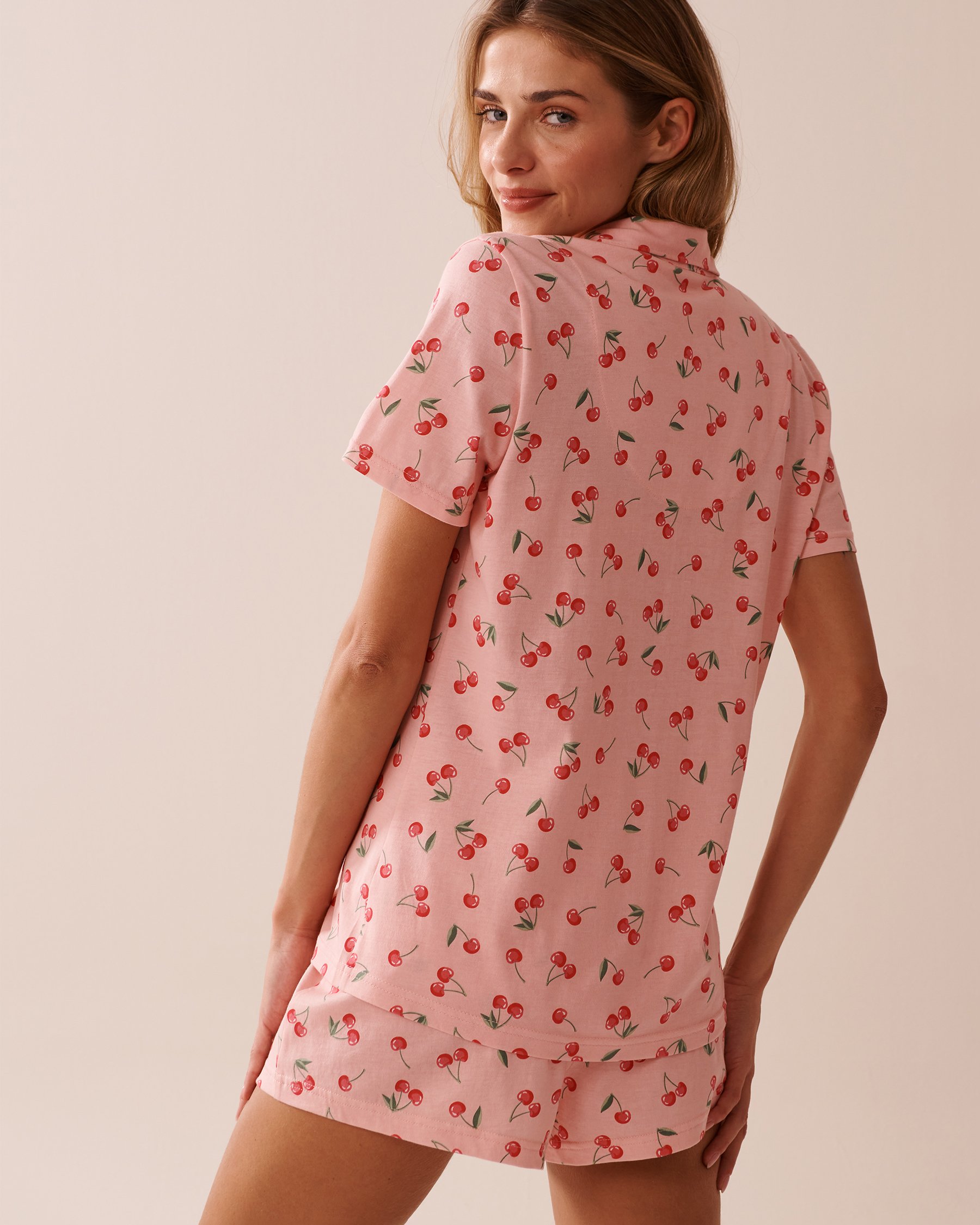LA VIE EN ROSE Cherry Print Shirt PJ Set Pink/Cherry 40400081 - View4