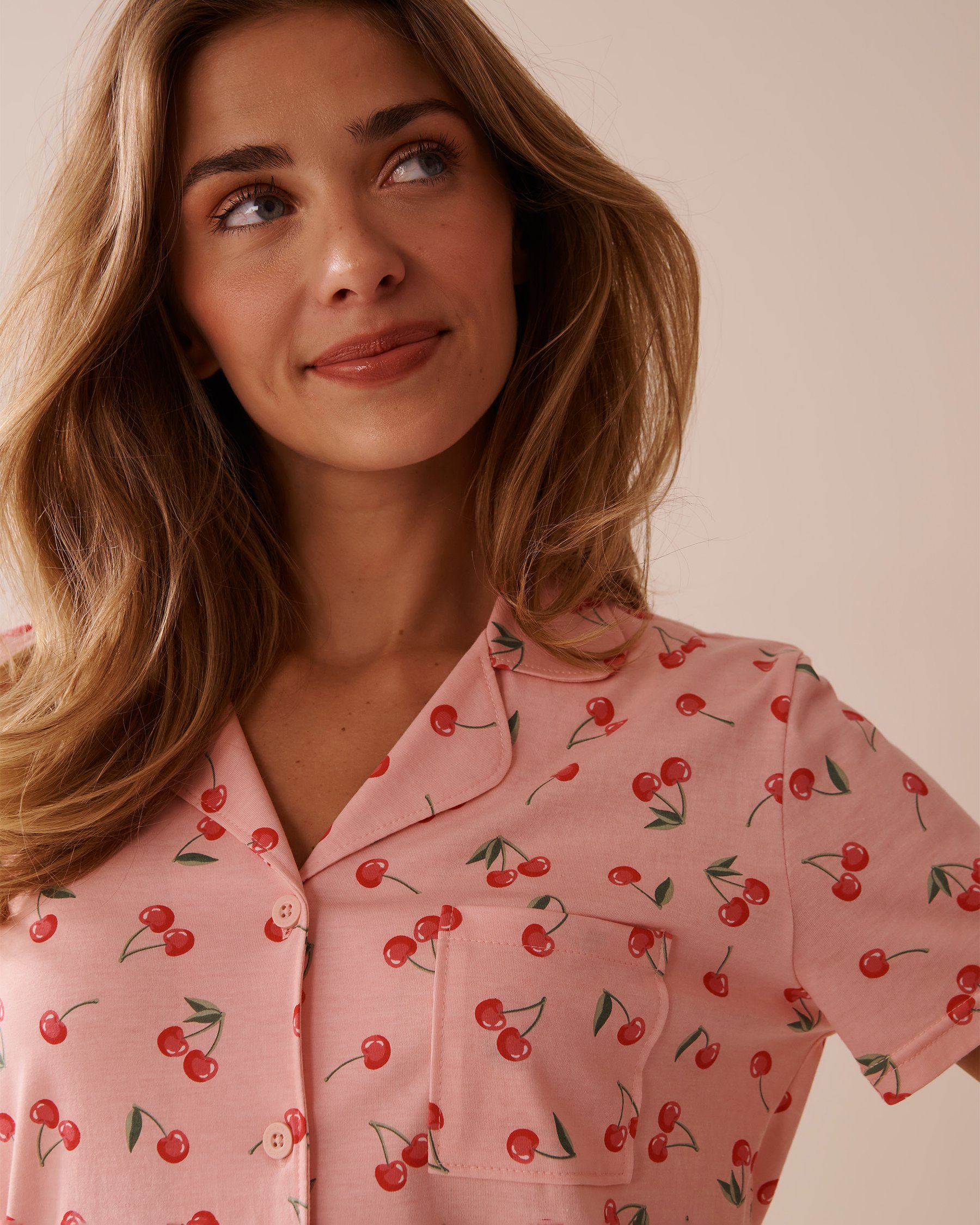 LA VIE EN ROSE Cherry Print Shirt PJ Set Pink/Cherry 40400081 - View5