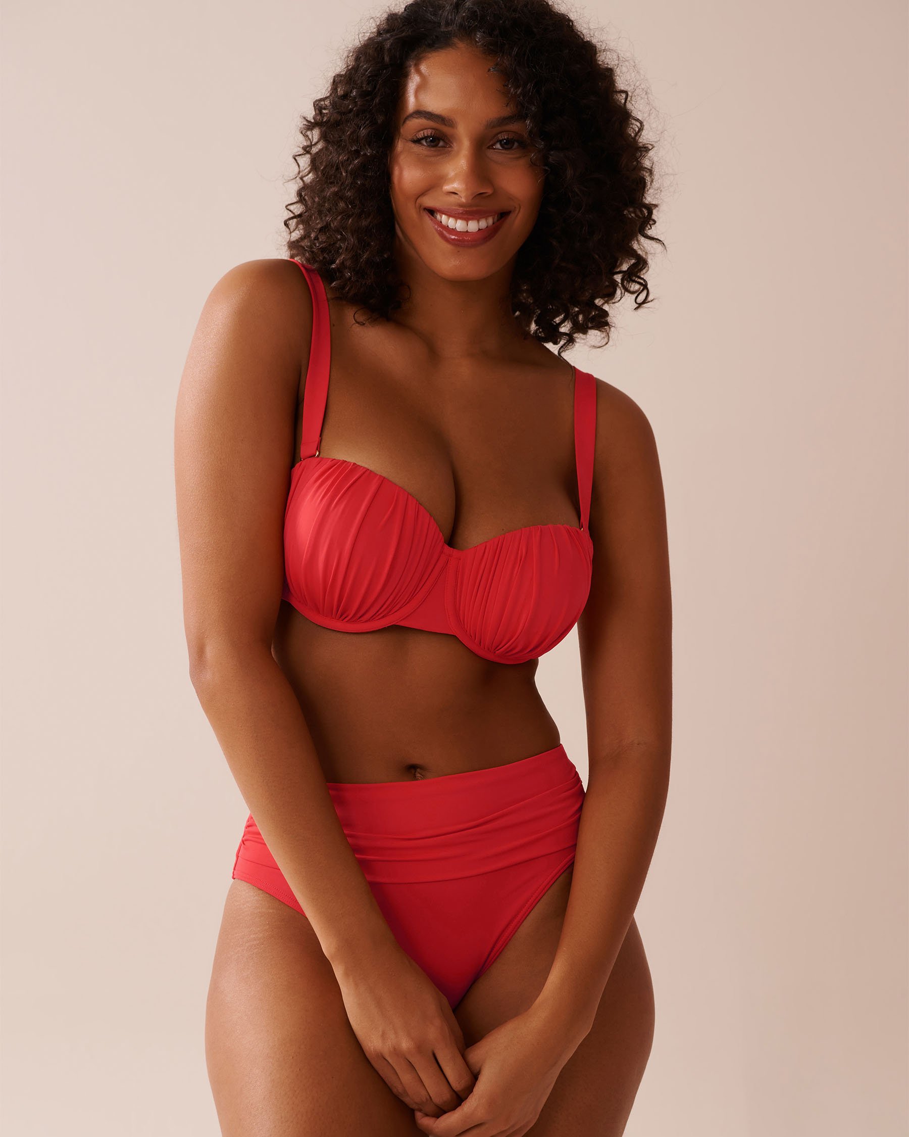 LA VIE EN ROSE AQUA HIBISCUS Recycled Fibers D Cup Shirred Bandeau Bikini Top Hibiscus Red 70200168 - View1