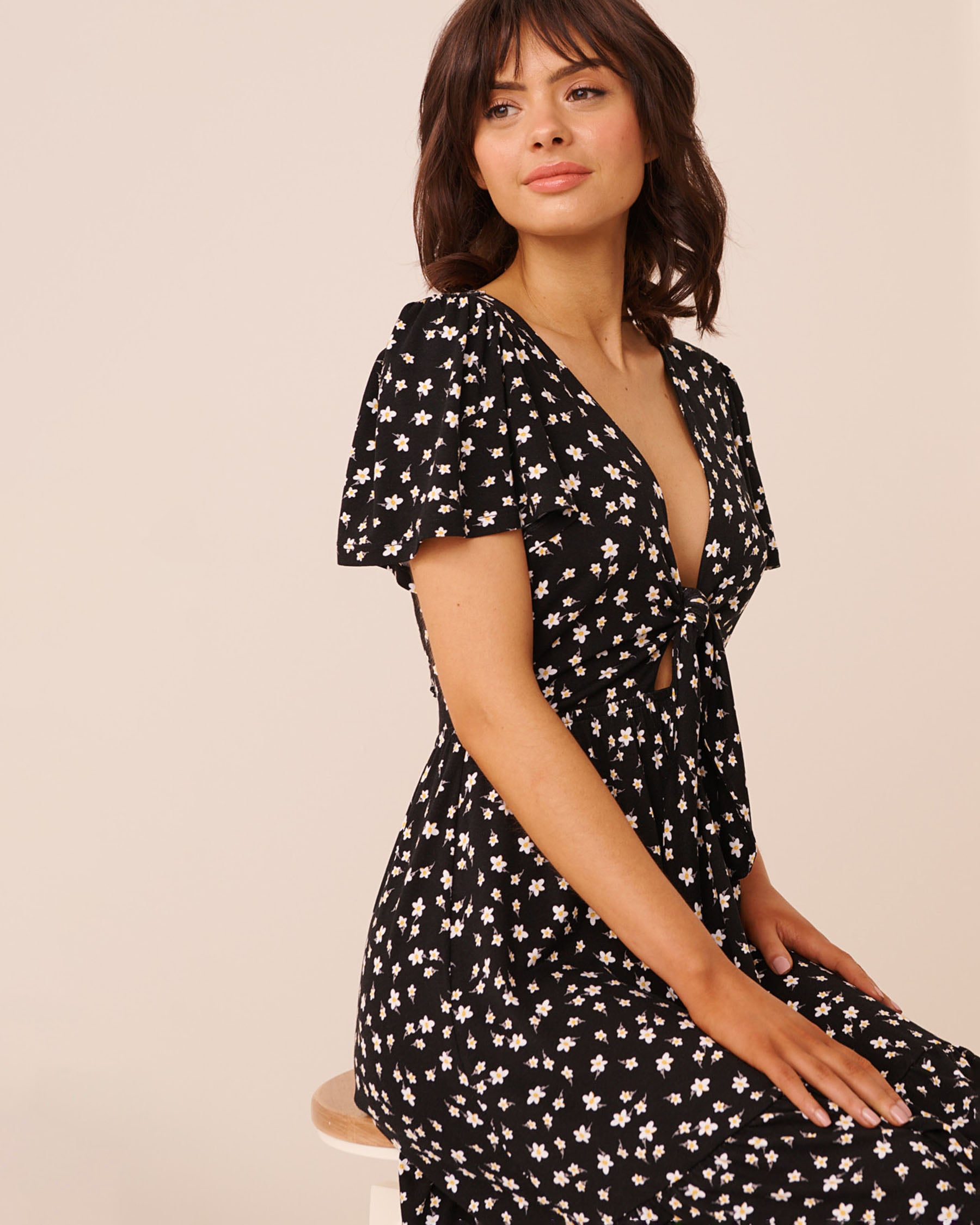 LA VIE EN ROSE AQUA Floral Crepe Short Sleeve Dress Daisies 80300146 - View4