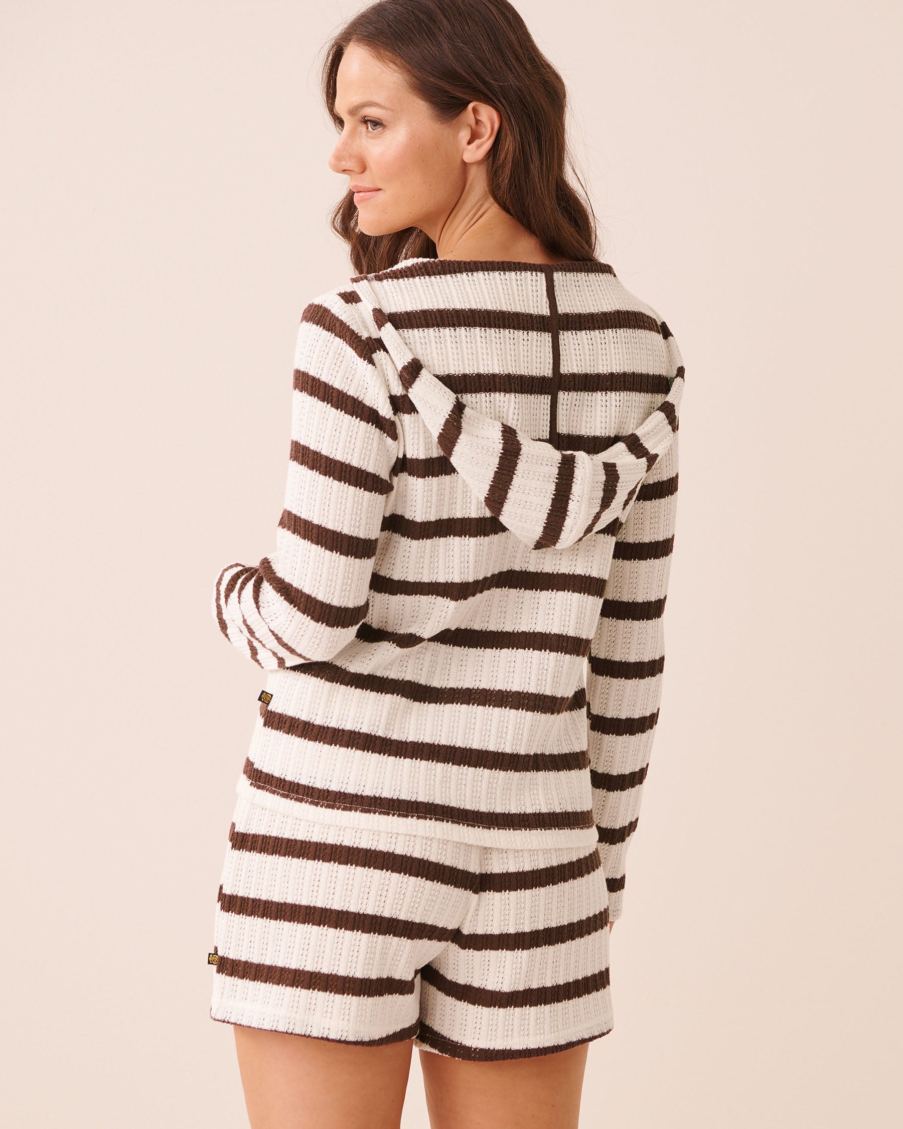 LA VIE EN ROSE AQUA Hooded Tricot Tunic White/Brown Stripes 80100054 - View2
