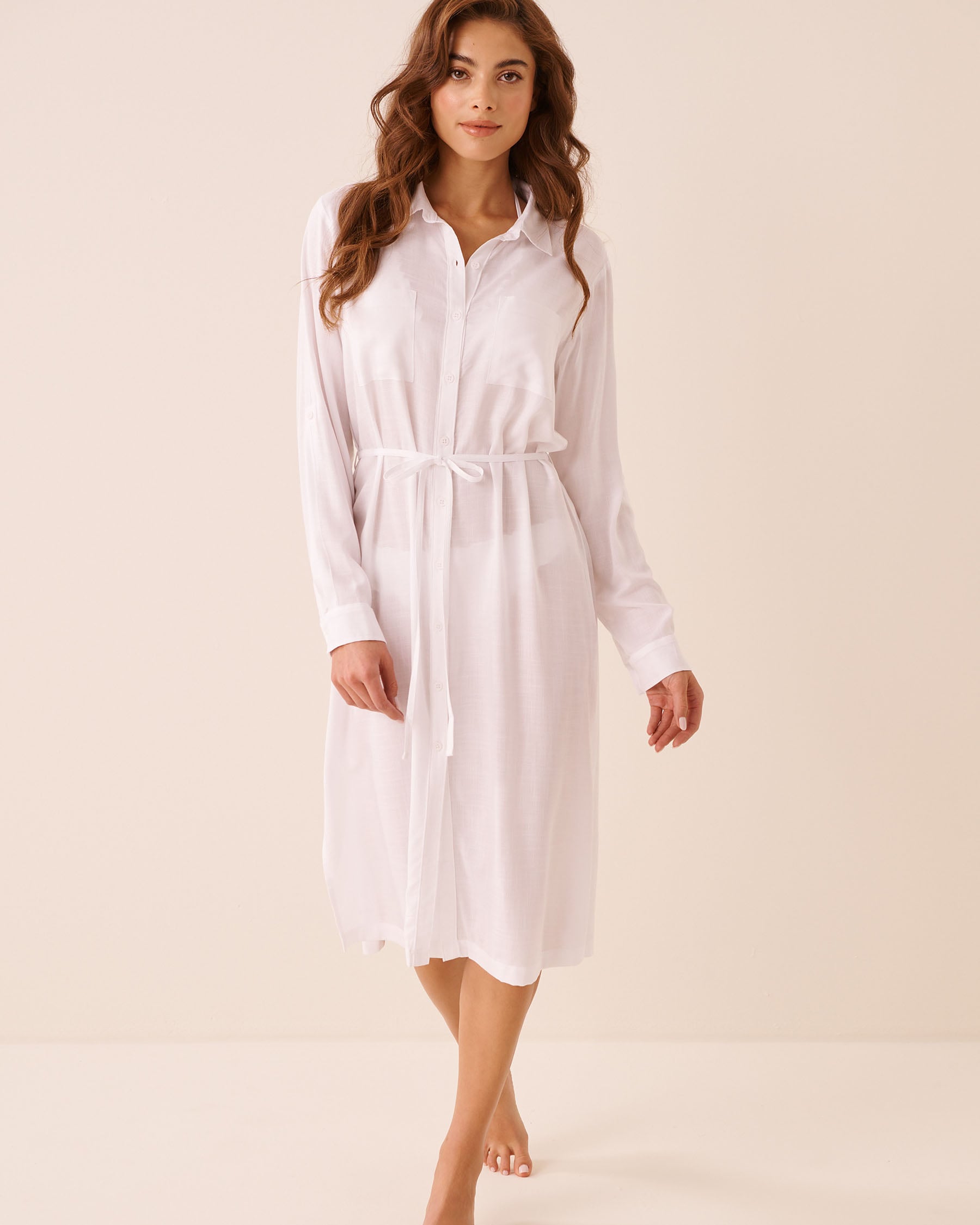 LA VIE EN ROSE AQUA Long Sleeve Button-Down Dress White 80100053 - View1
