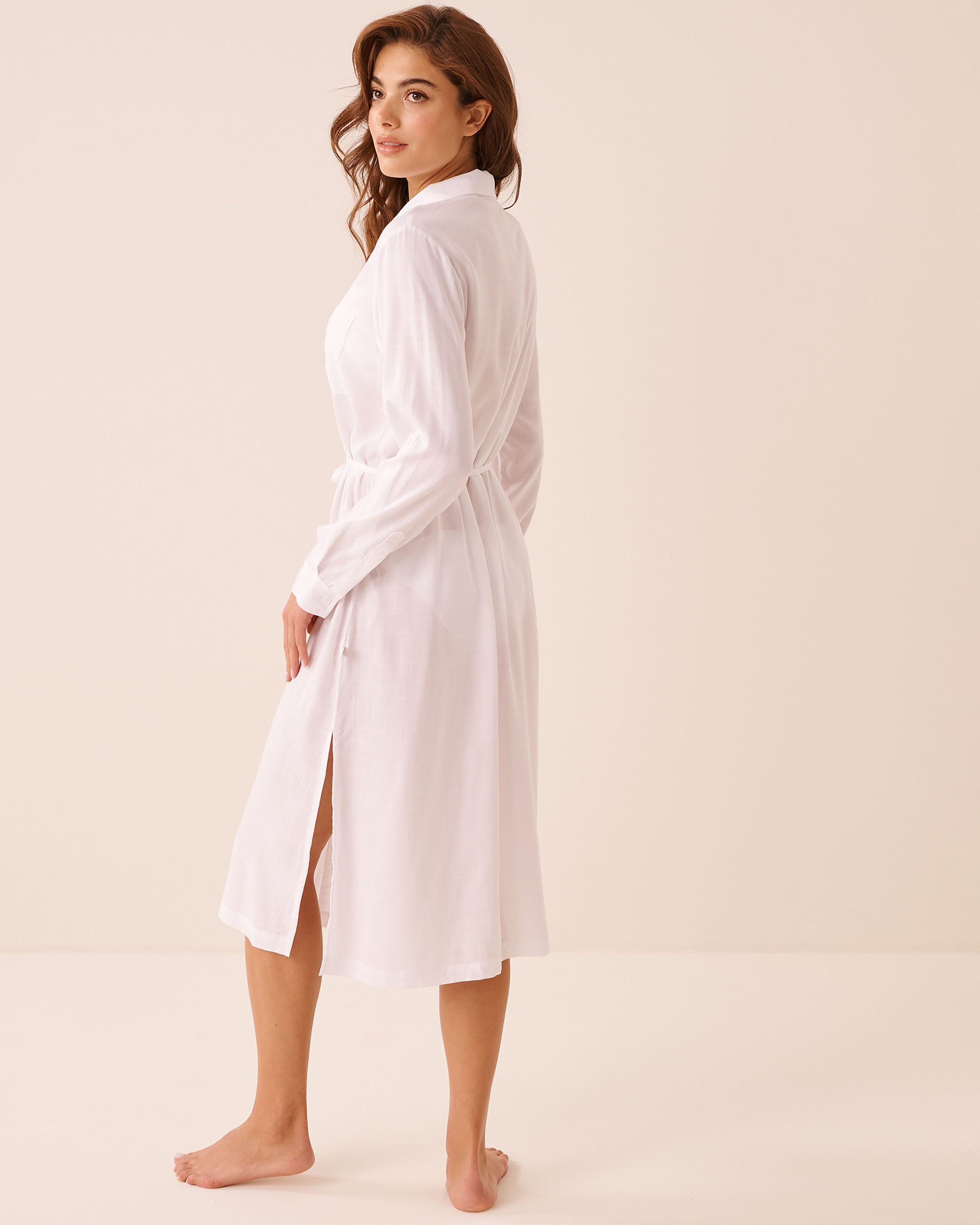 LA VIE EN ROSE AQUA Long Sleeve Button-Down Dress White 80100053 - View2
