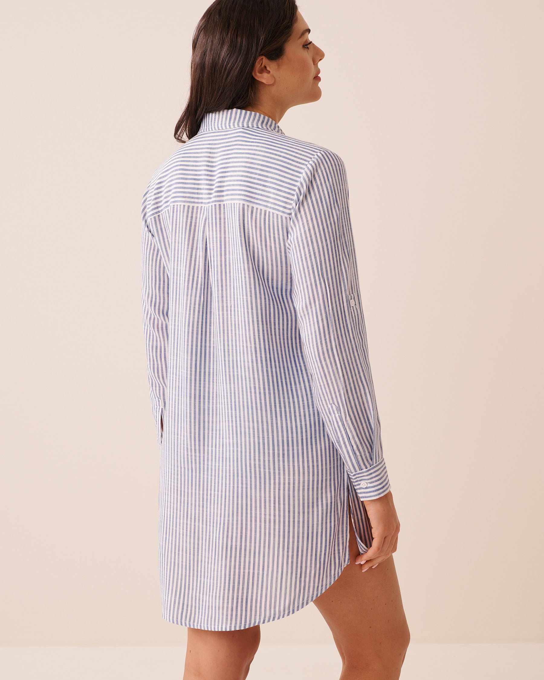 LA VIE EN ROSE AQUA Long Striped Button-down Shirt Blue Stripes 80400081 - View2