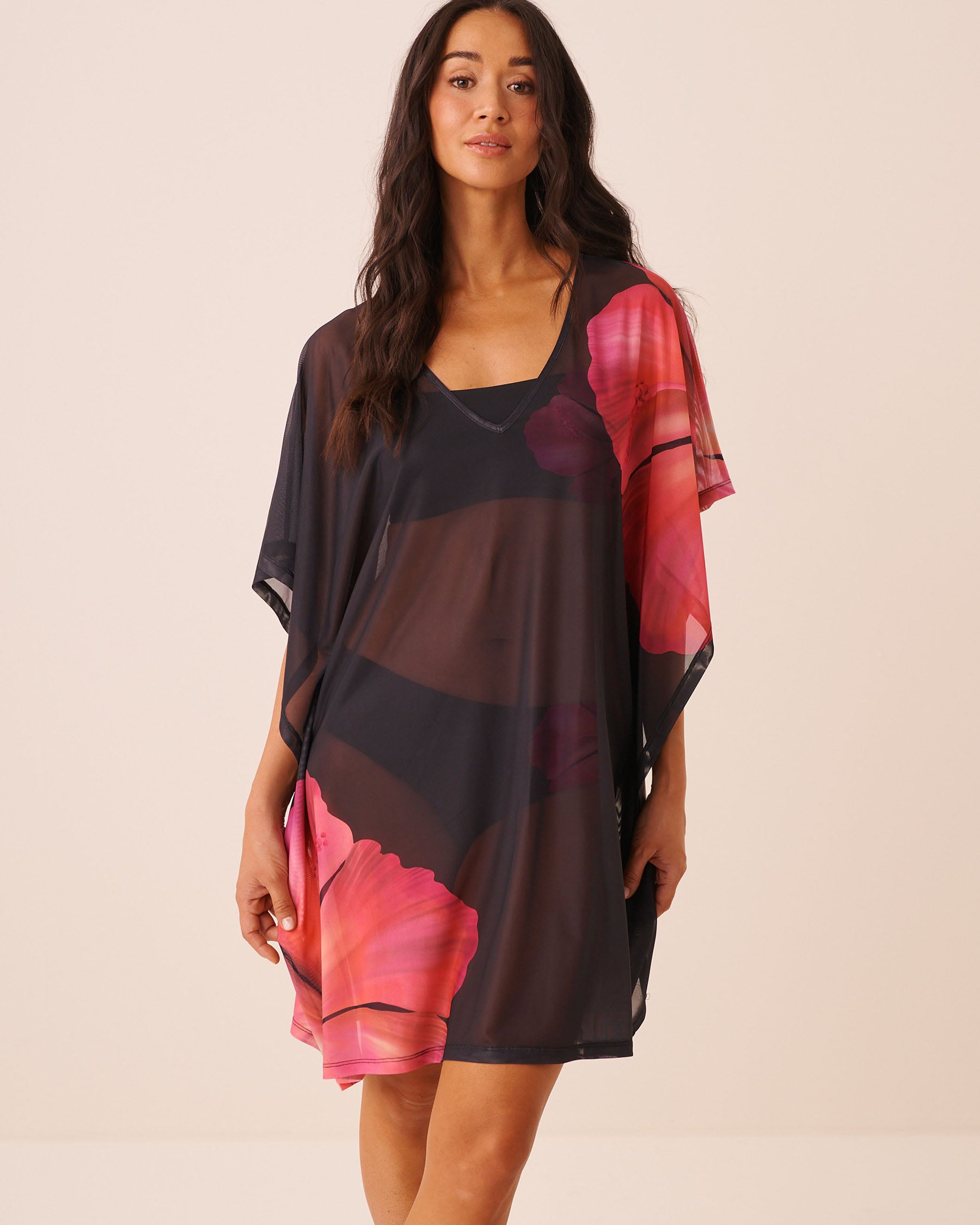 LA VIE EN ROSE AQUA Mesh Caftan Hibiscus 80400082 - View1