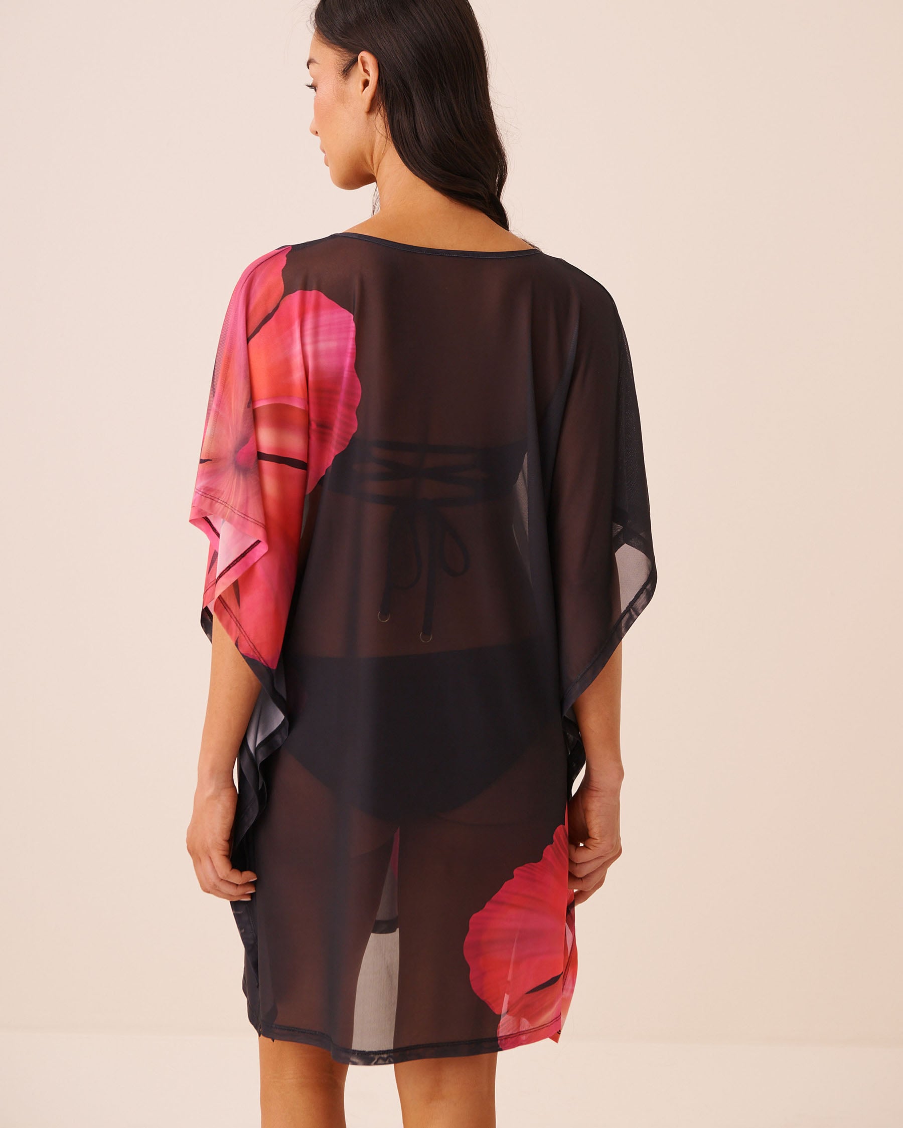 LA VIE EN ROSE AQUA Mesh Caftan Hibiscus 80400082 - View2