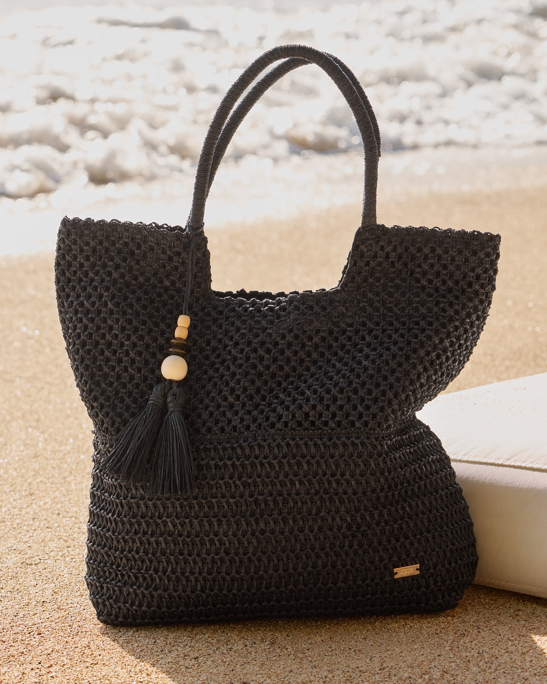 LA VIE EN ROSE AQUA Square Straw Bag Black 80500138 - View1