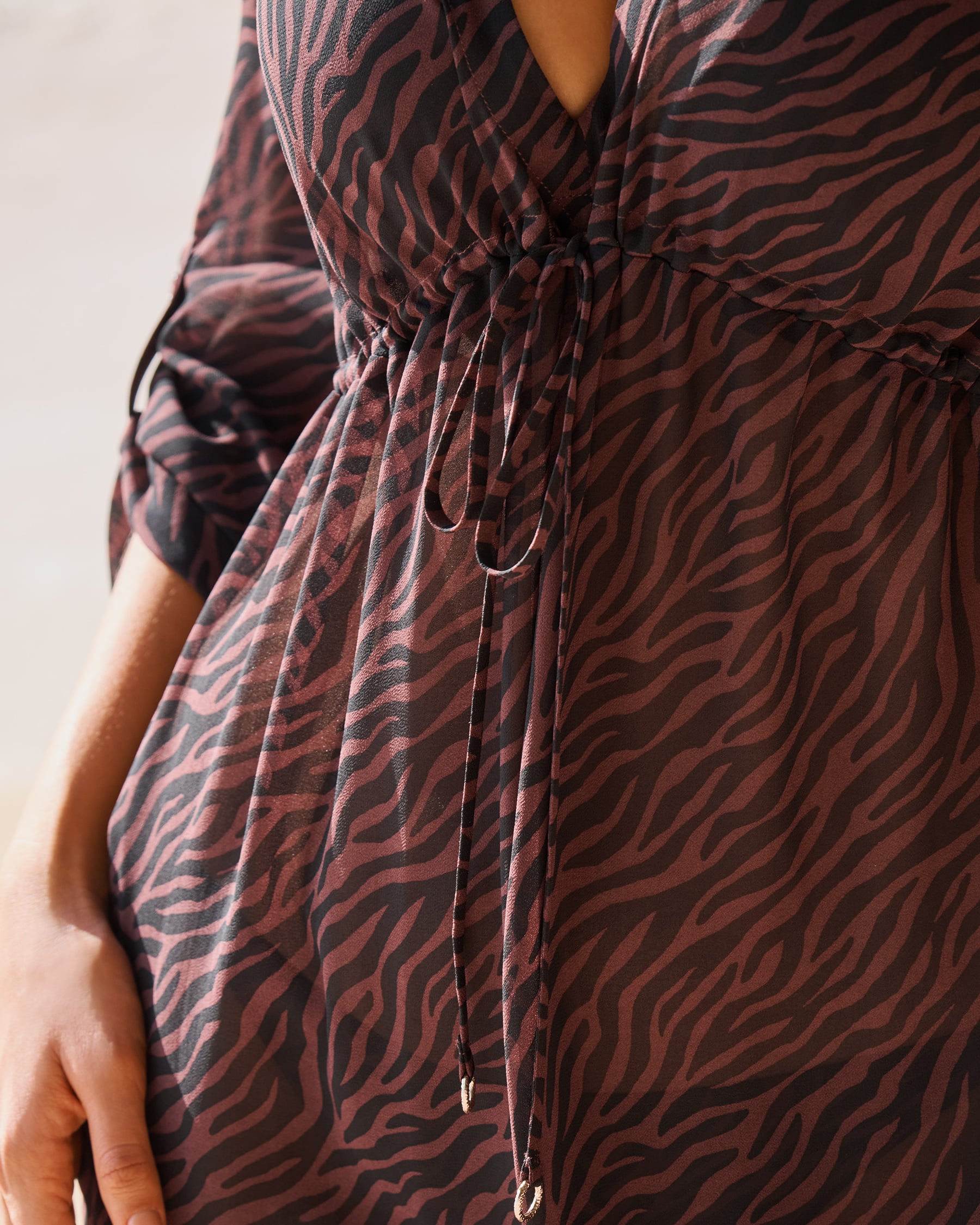 LA VIE EN ROSE AQUA Zebra Print Chiffon Short Dress Brown Zebra 80300143 - View2