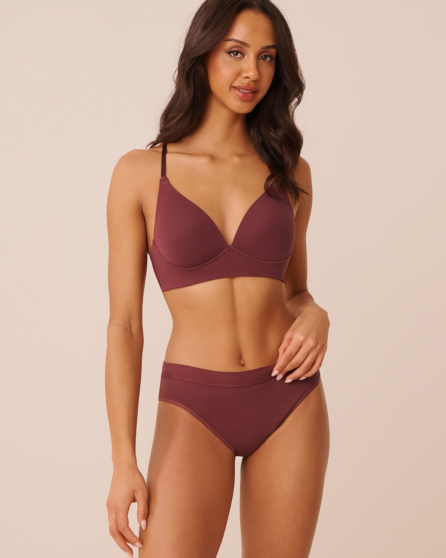LA VIE EN ROSE Lightly Lined Wireless Cotton Racerback Bra Burgundy 10200629 - View1