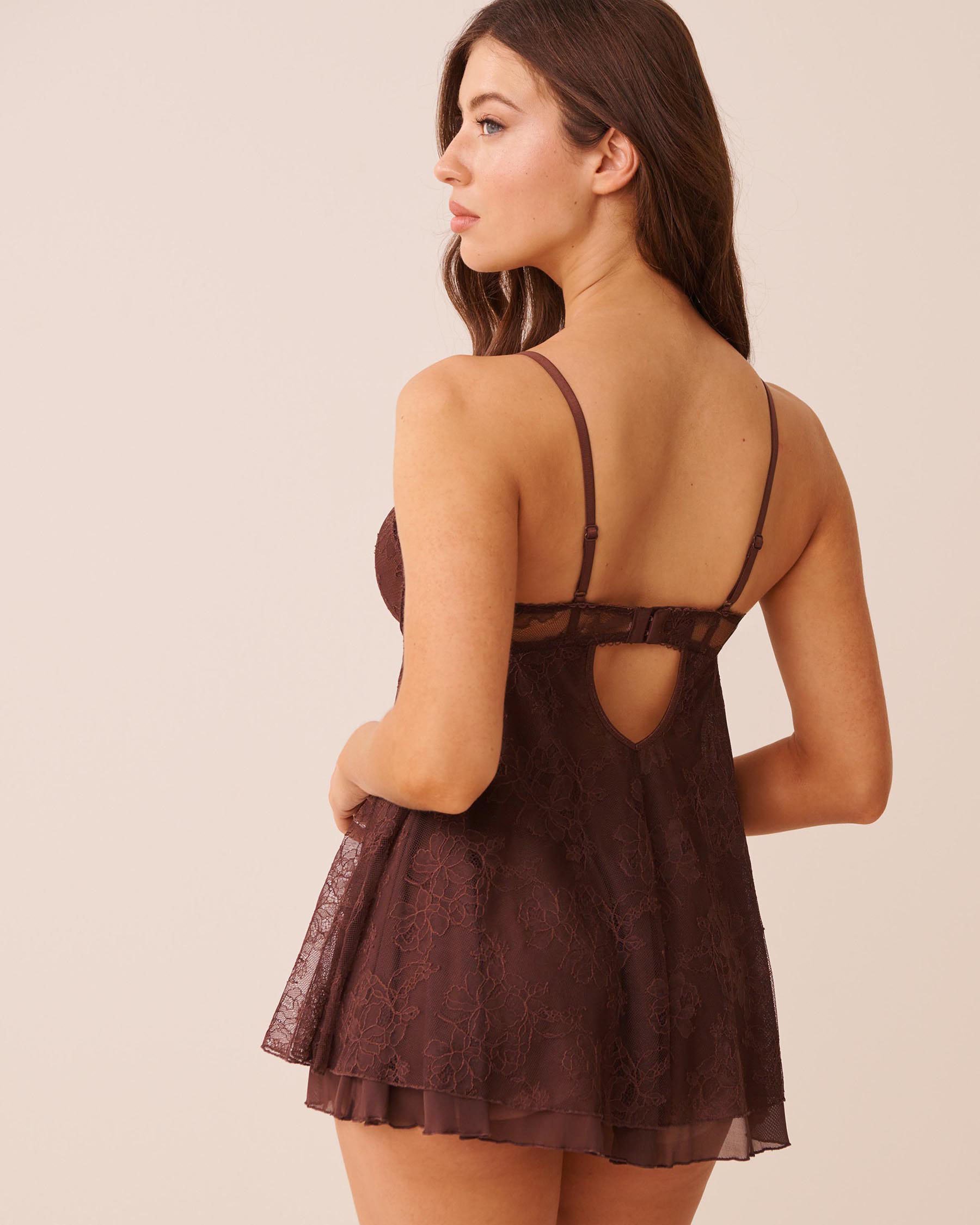 LA VIE EN ROSE Push-up Floral Lace Babydoll Brown 60500251 - View2
