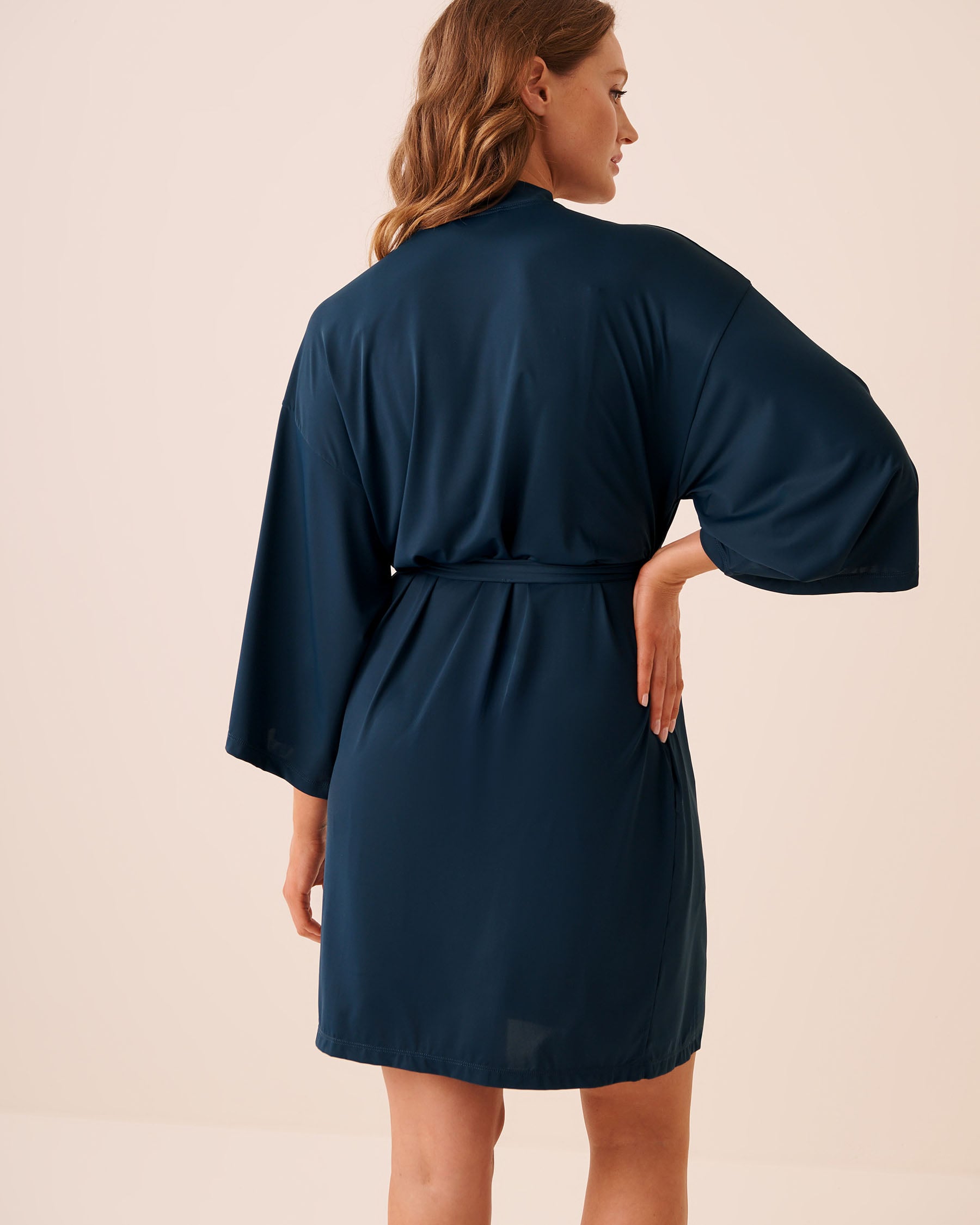 LA VIE EN ROSE Microfiber Kimono Midnight Navy 60600123 - View2